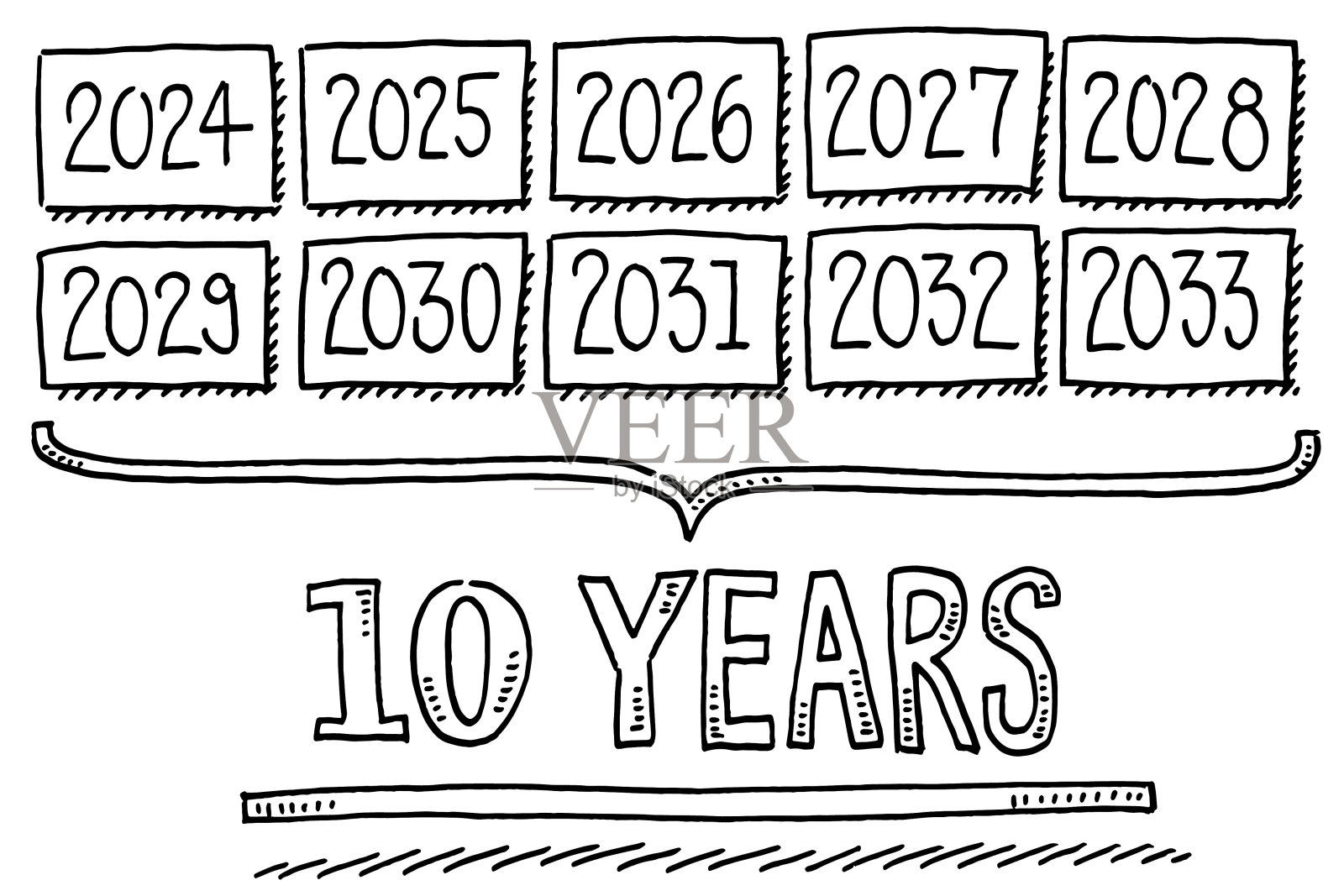从2024年到2033年的十年绘图插画图片素材