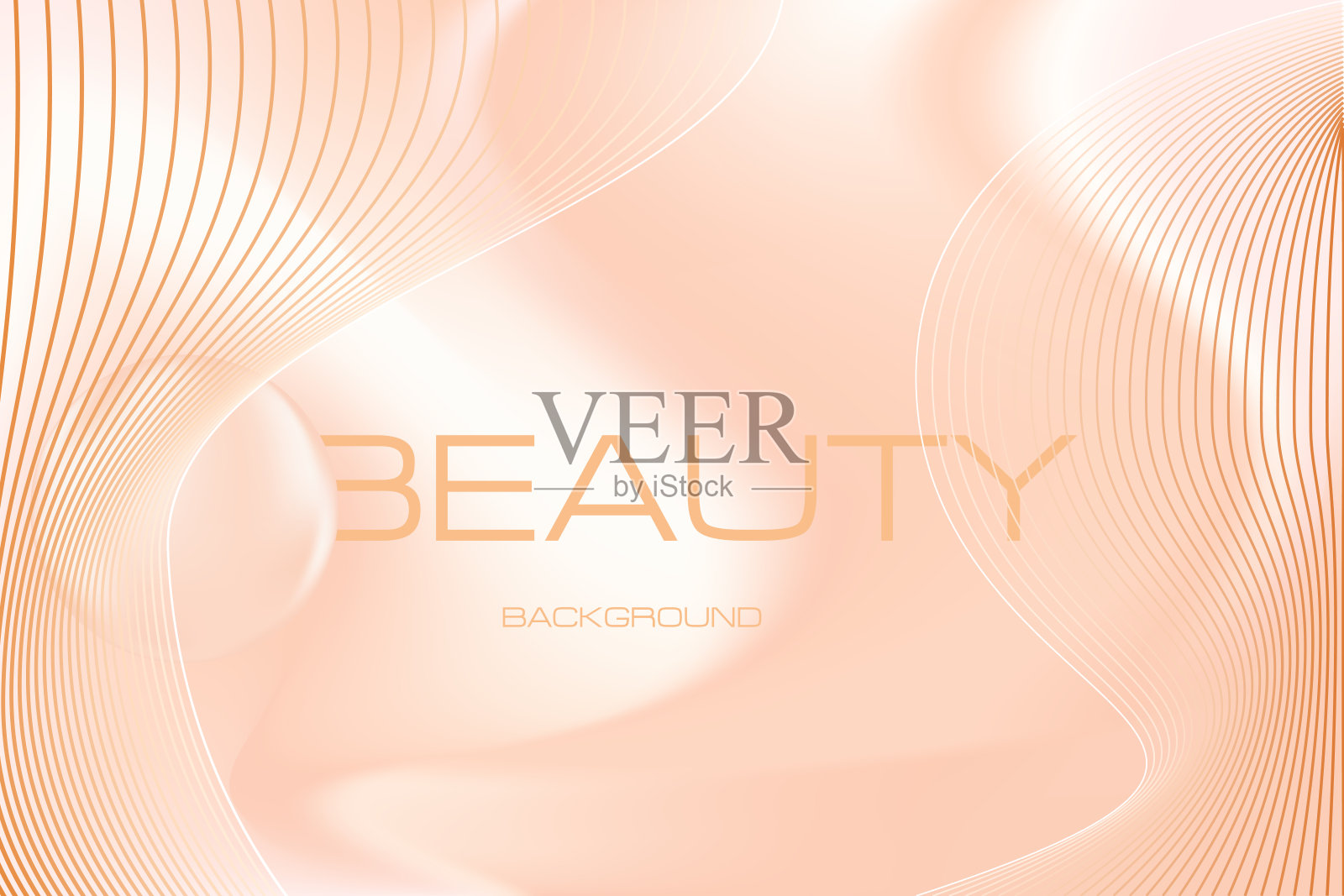 美妆浅色调壁纸，模糊粉米色流体背景，带有闪亮的圆圈，和抽象的波浪线，非常适合美容展示，化妆品和皮肤产品，网页模板，社交媒体横幅插画图片素材