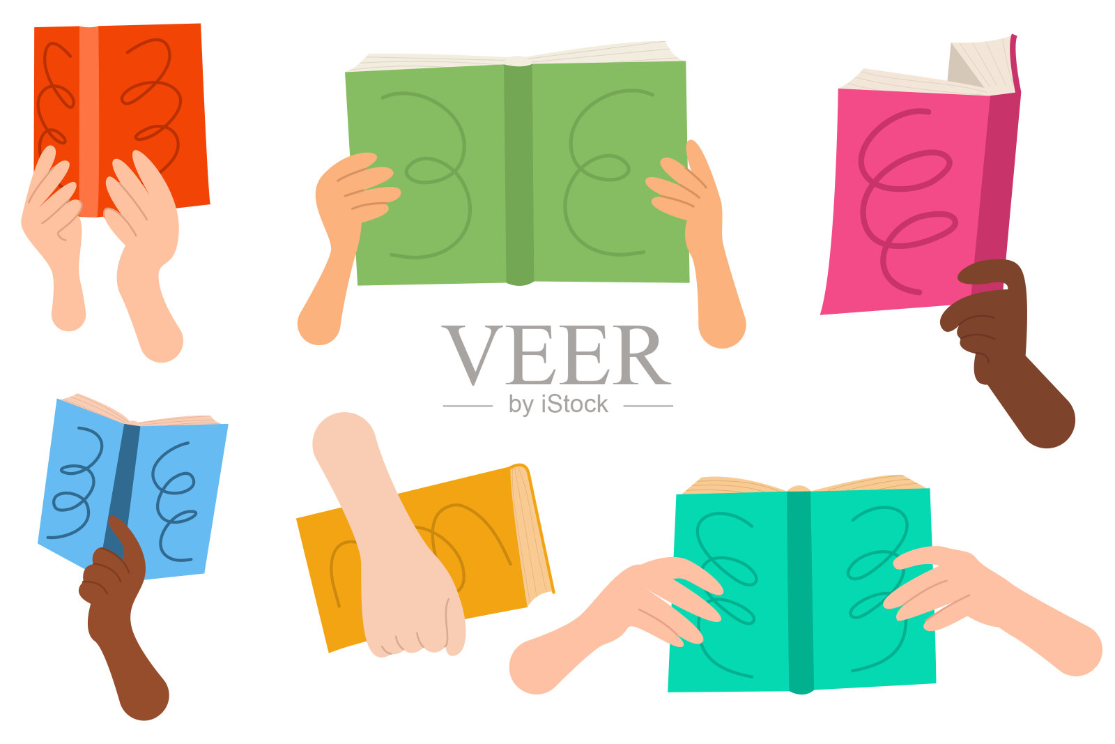 手握打开或合上的书。爱读书的人。扫盲日，文学俱乐部插画图片素材