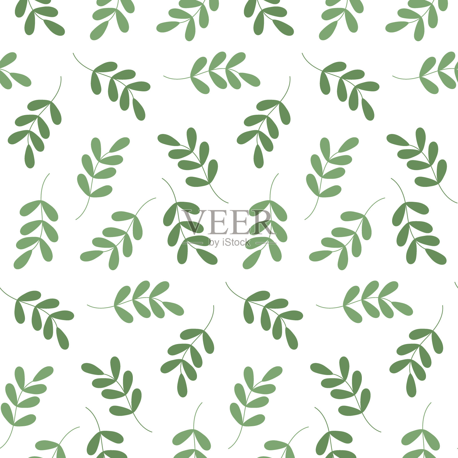 无缝图案的春天小树枝与小树叶在时尚的绿色阴影。包装设计理念插画图片素材