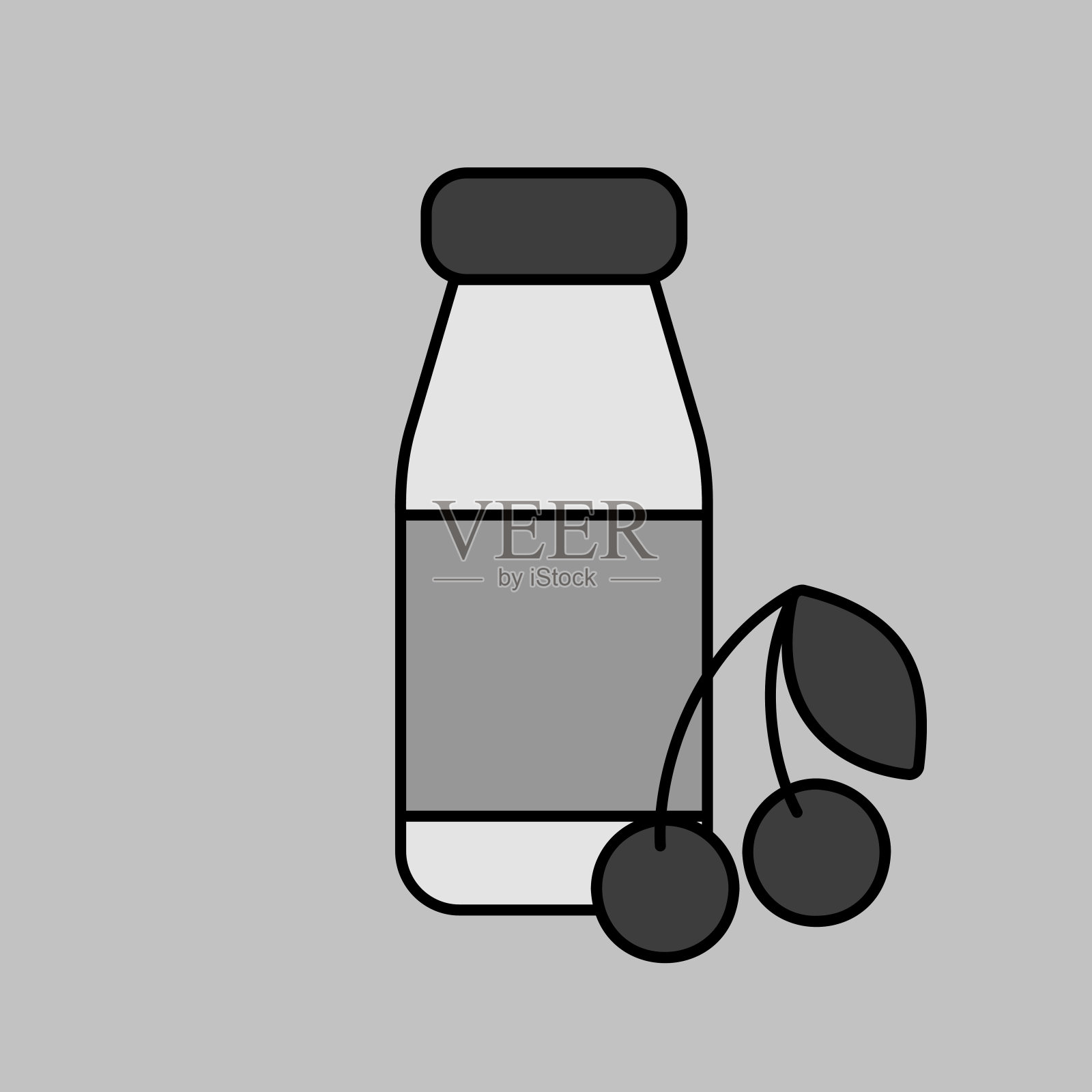 可饮用的酸奶瓶与风味樱桃图标插画图片素材