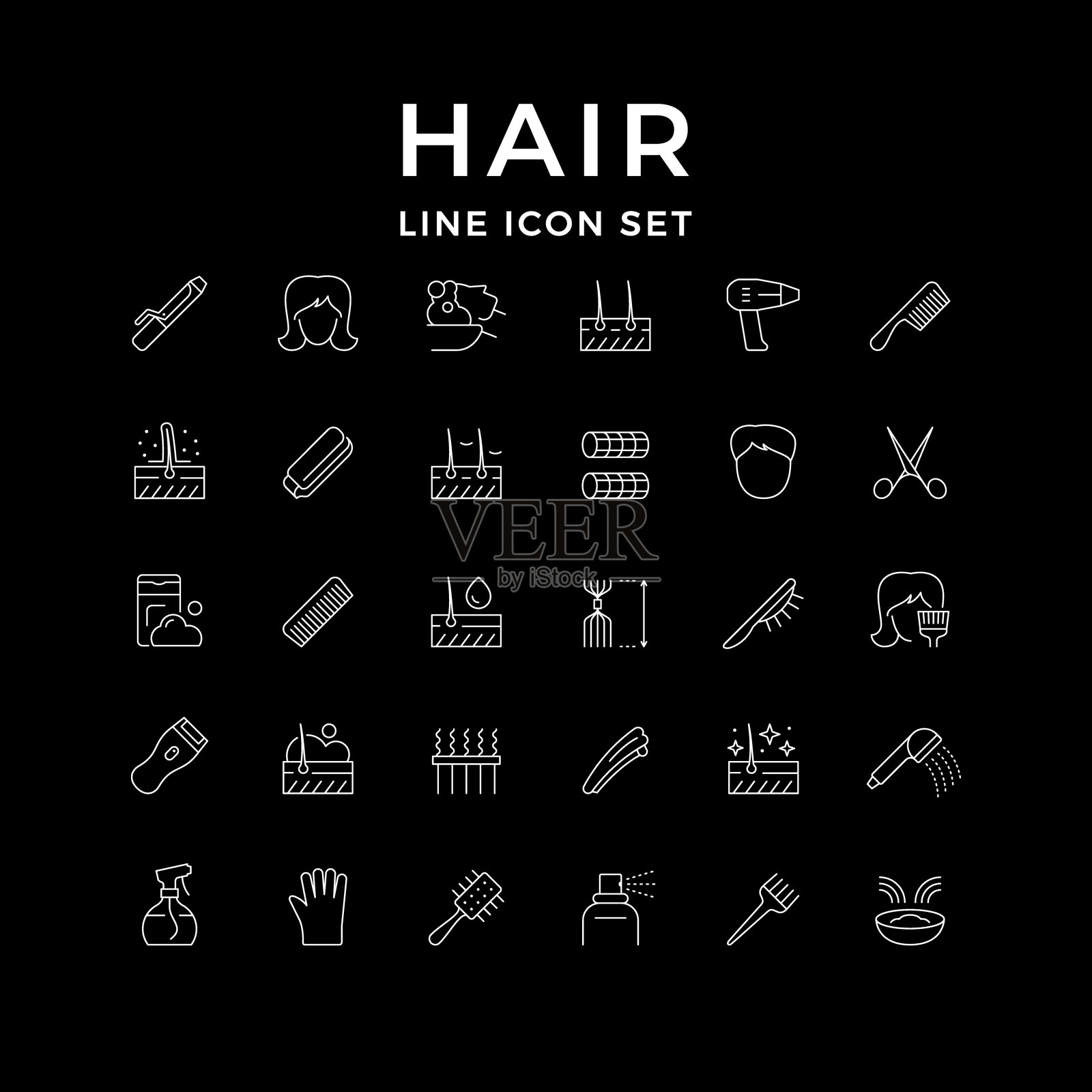 设置头发的线条图标插画图片素材