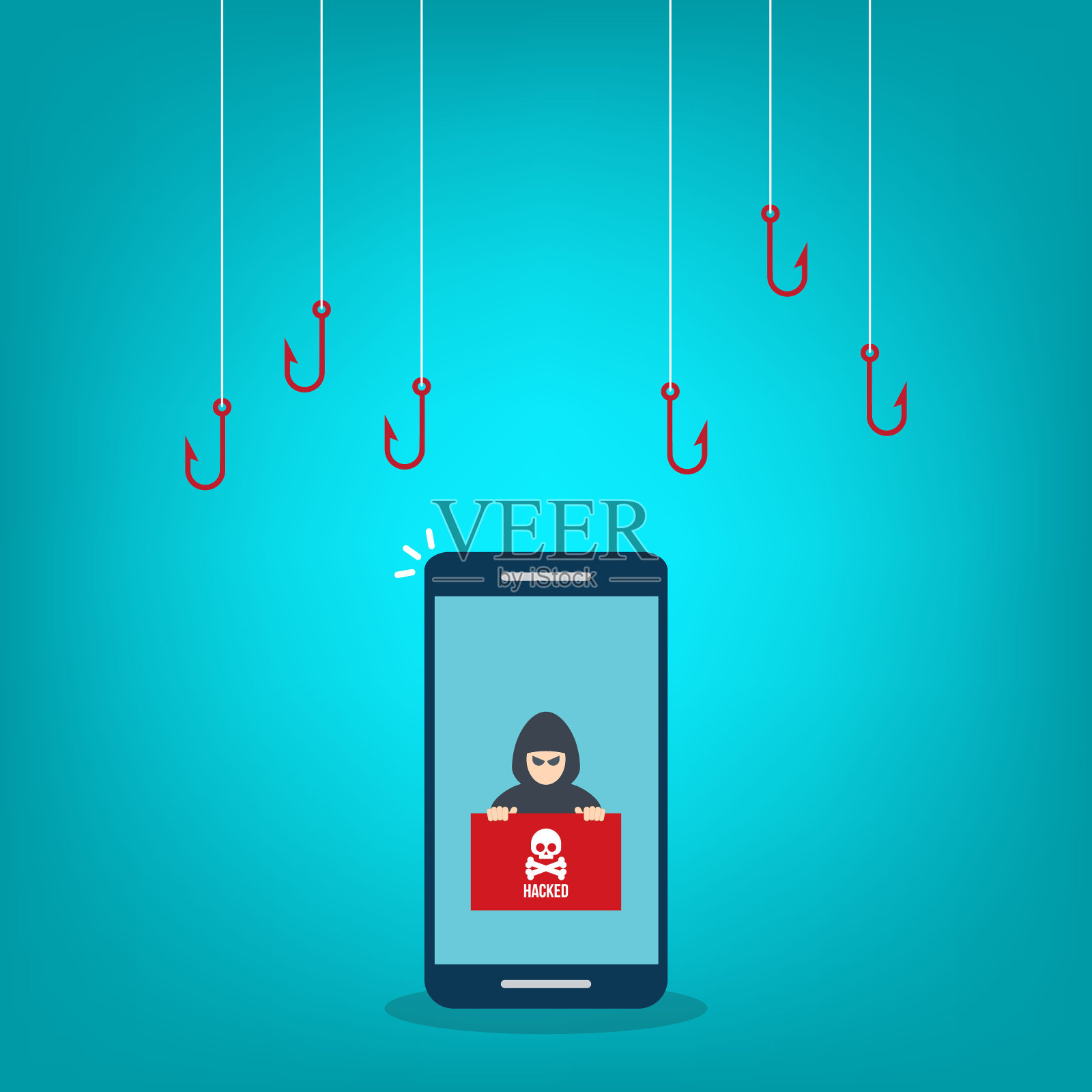 黑客攻击。黑客和网络罪犯钓鱼、身份盗窃、用户登录、密码、文件、电子邮件和信用卡。黑客和网络安全。网络钓鱼概念。矢量图插画图片素材