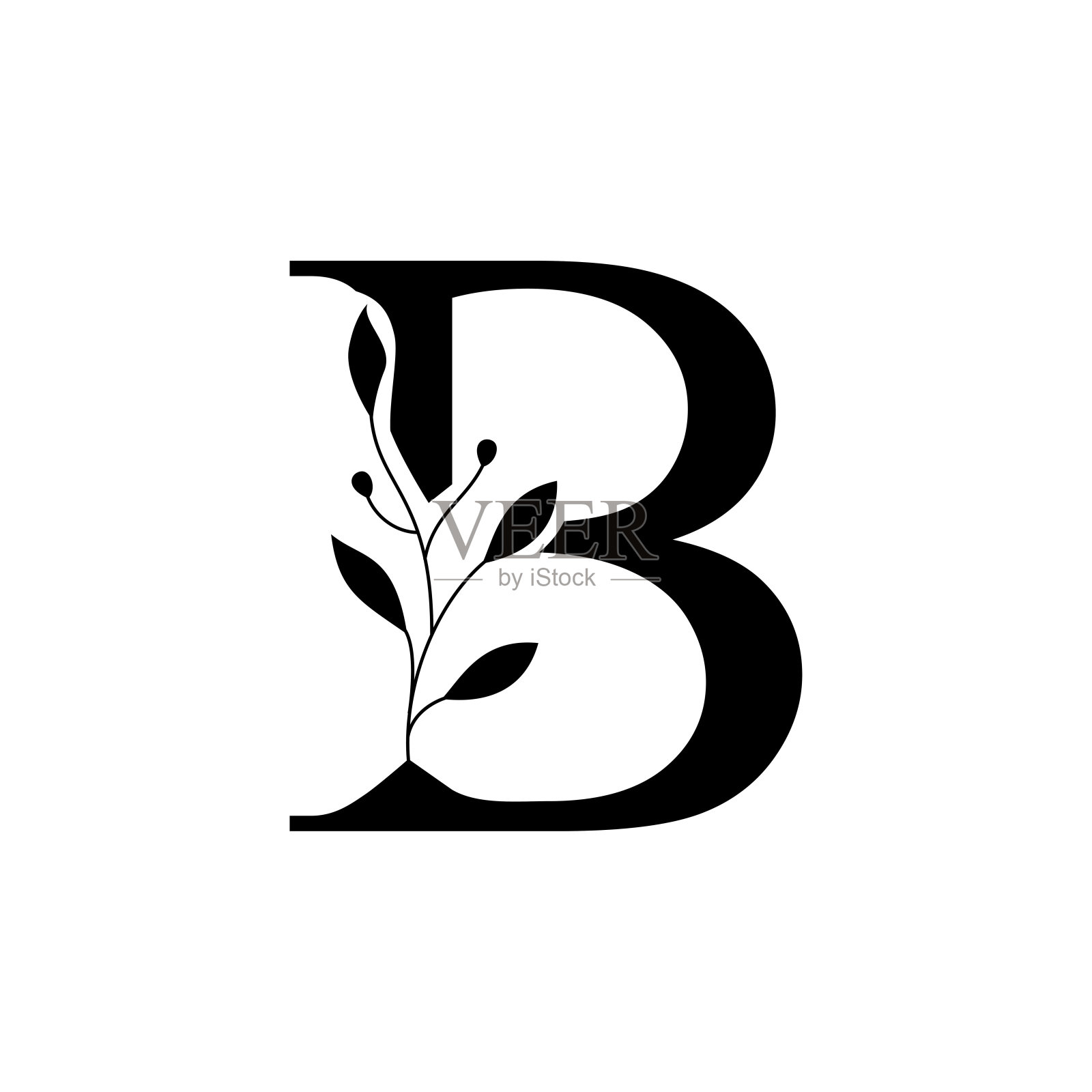 花卉植物字母复古手绘字母B插画图片素材