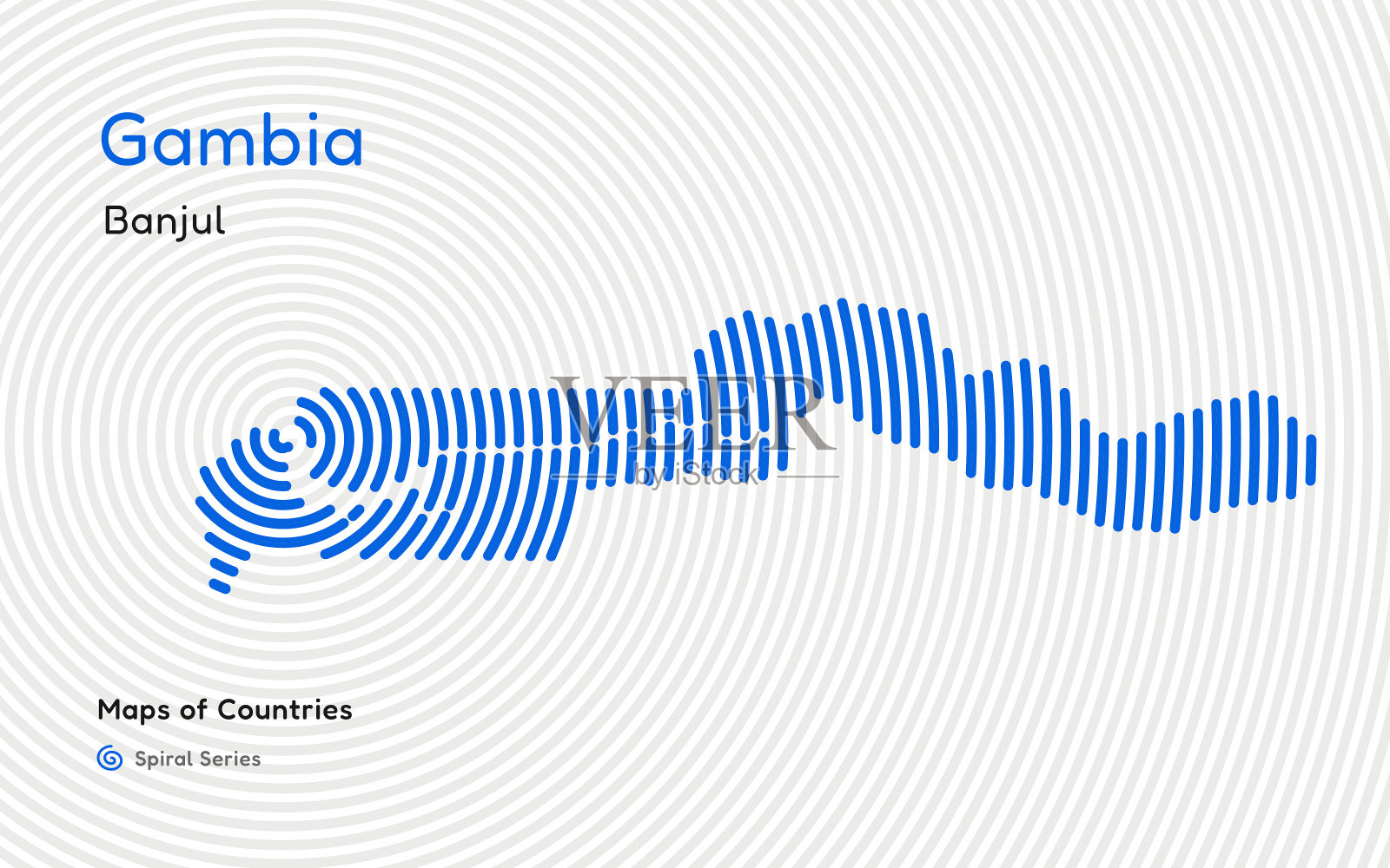 冈比亚的抽象地图与圆形线。插画图片素材