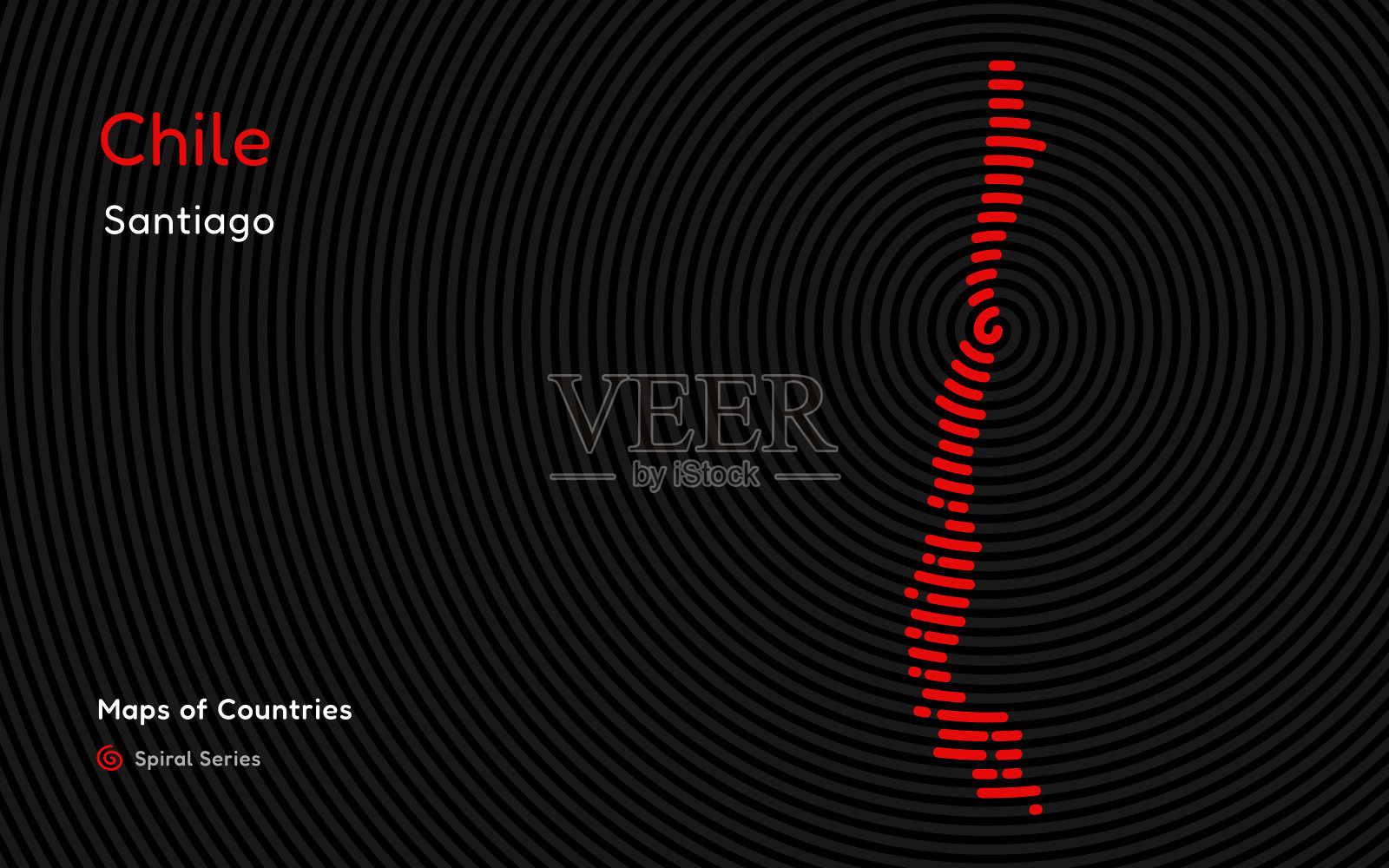 智利螺旋形圆形地图，首都为圣地亚哥。插画图片素材