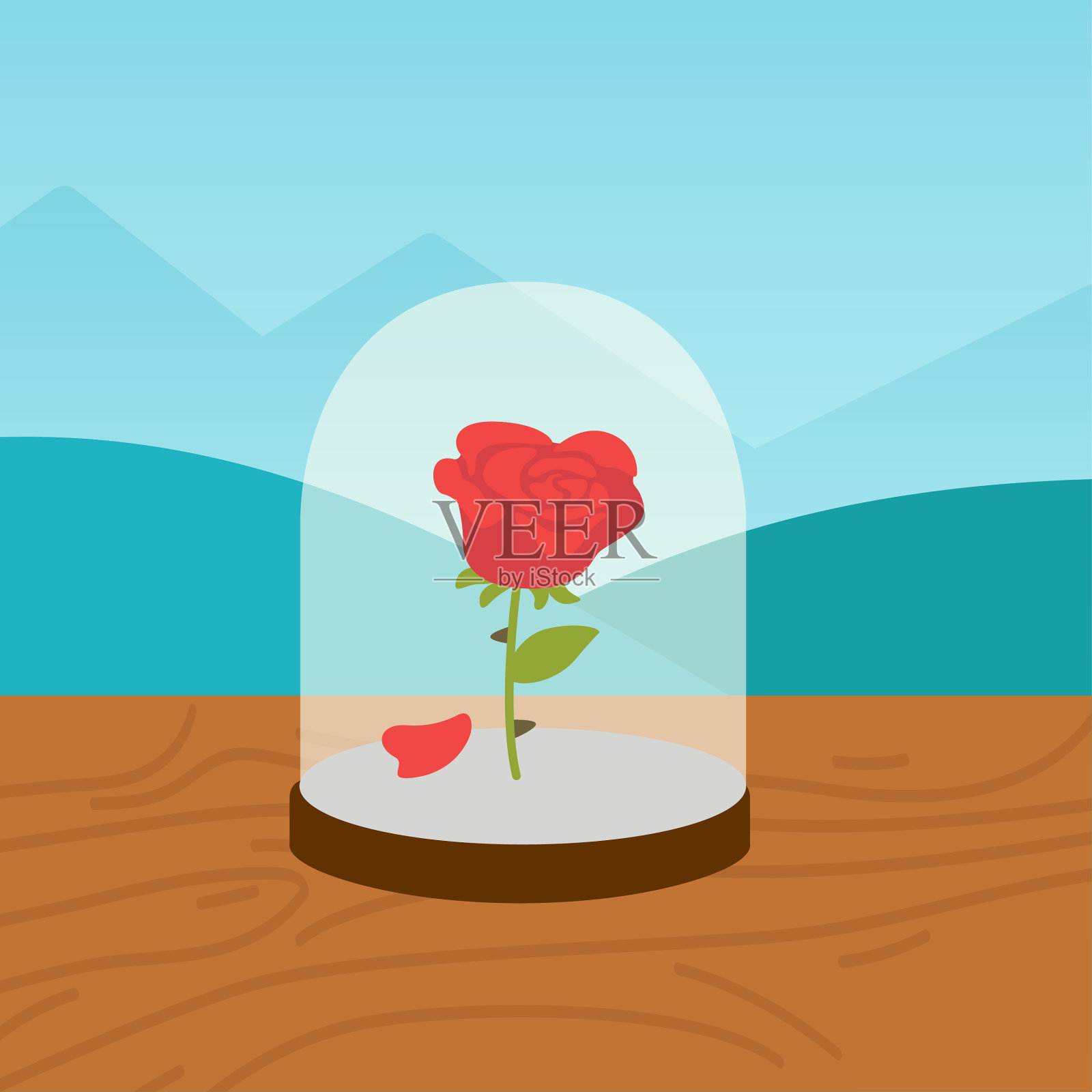 插图的魔法对象与被施了魔法的玫瑰，故事美女与野兽插画图片素材