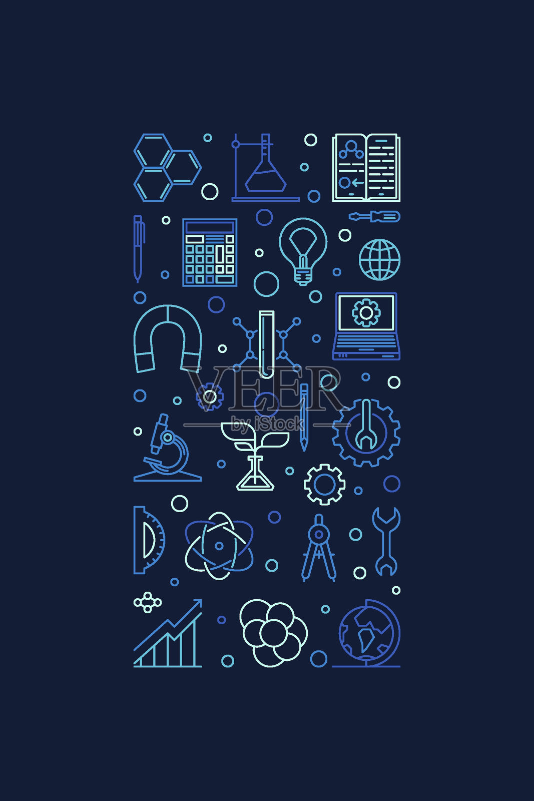 科学，技术，工程和数学- STEM矢量线垂直概念蓝色横幅插画图片素材