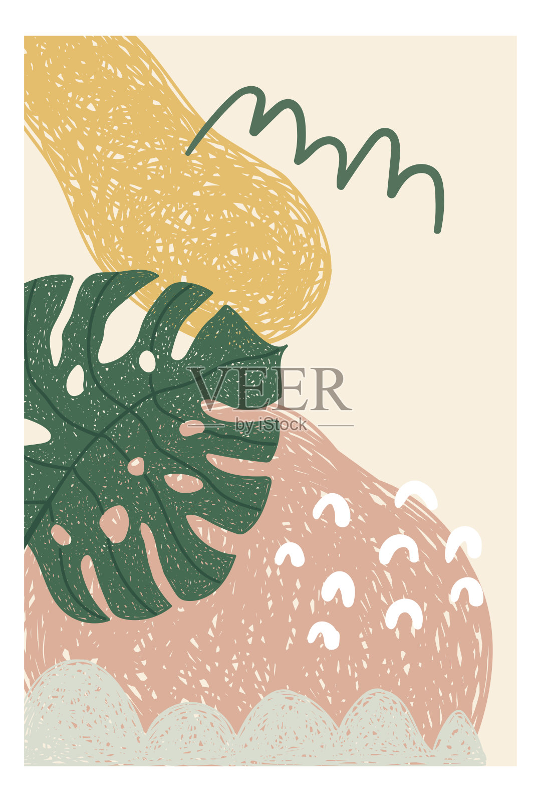 矢量抽象可爱的手绘插图与怪物叶在波西米亚风格。插画图片素材