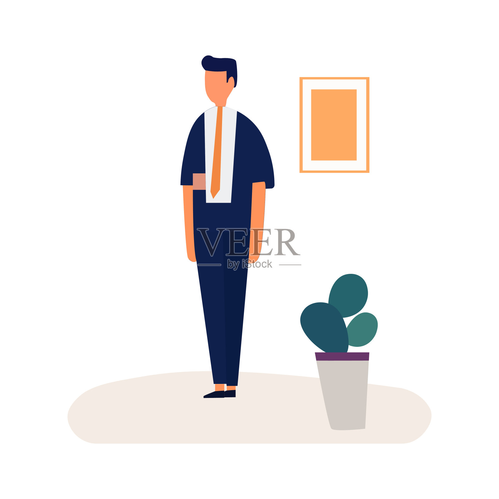 商人站与图片和植物背景微小的人矢量平面插图插画图片素材