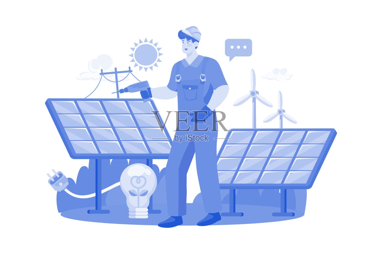 工程师们正在安装太阳能插画图片素材