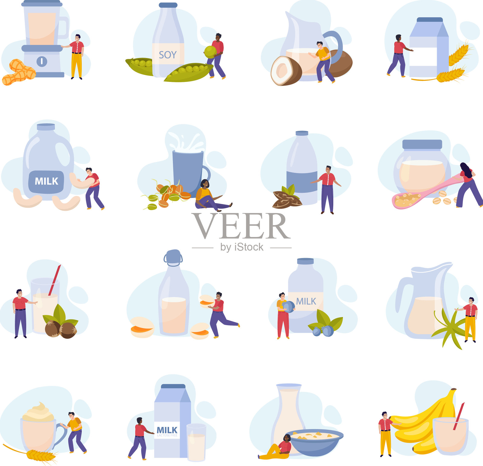 纯素牛奶套装插画图片素材