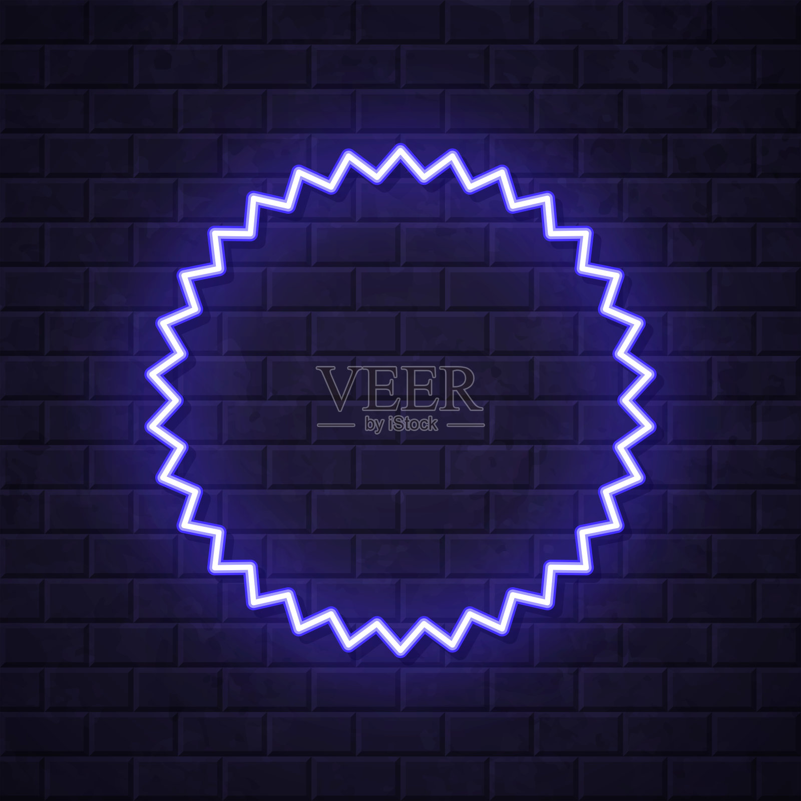 星爆日爆徽章。在砖墙背景上发光的霓虹灯图标插画图片素材