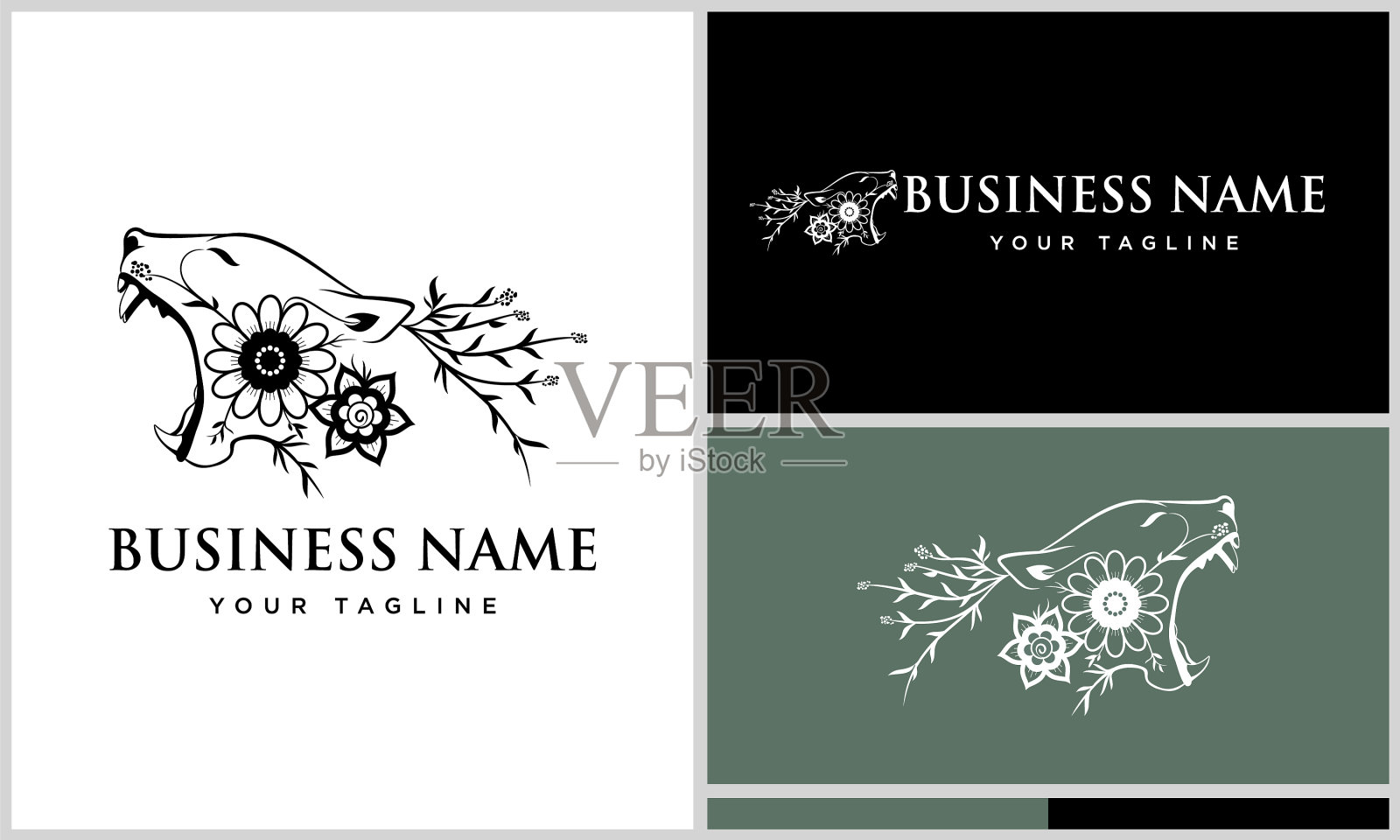 线条艺术老虎纹身标志插画图片素材