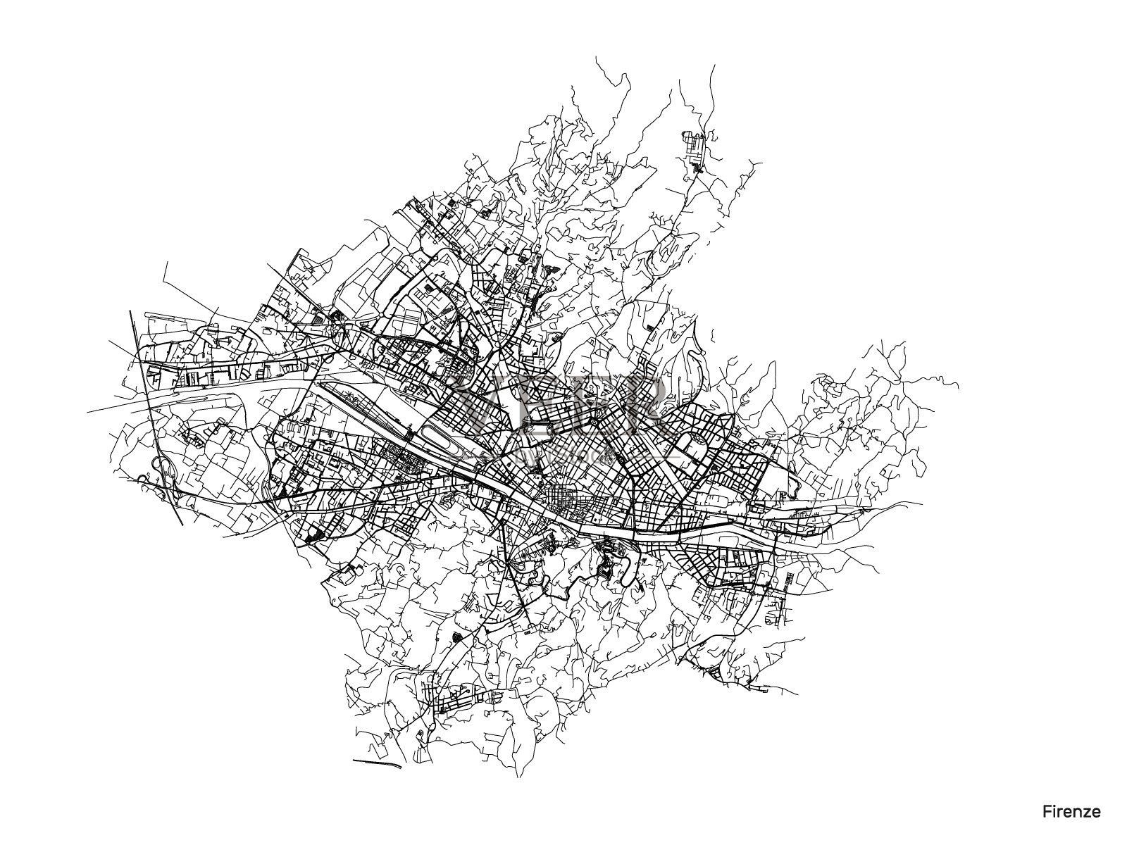 佛罗伦萨城市地图，有道路和街道，意大利。矢量轮廓插图。插画图片素材