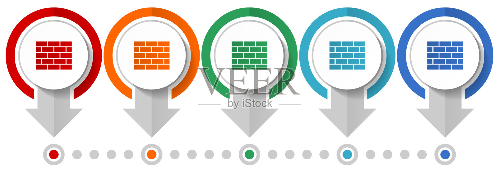 砖墙，建筑矢量图标集，平面设计信息图模板，设置指针概念图标在5种颜色的网页设计和移动应用程序选项插画图片素材