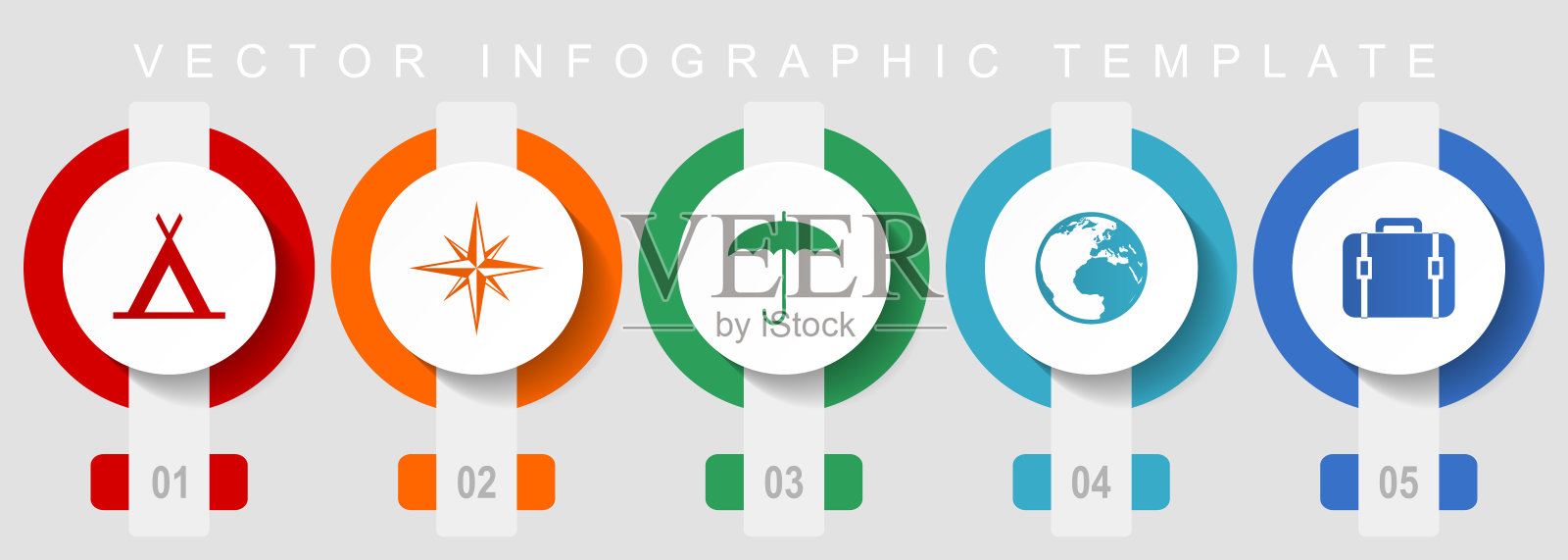 冒险平面设计图标集，杂项图标，如帐篷，导航，伞，地球仪和情况，矢量信息图模板，网页按钮集合插画图片素材