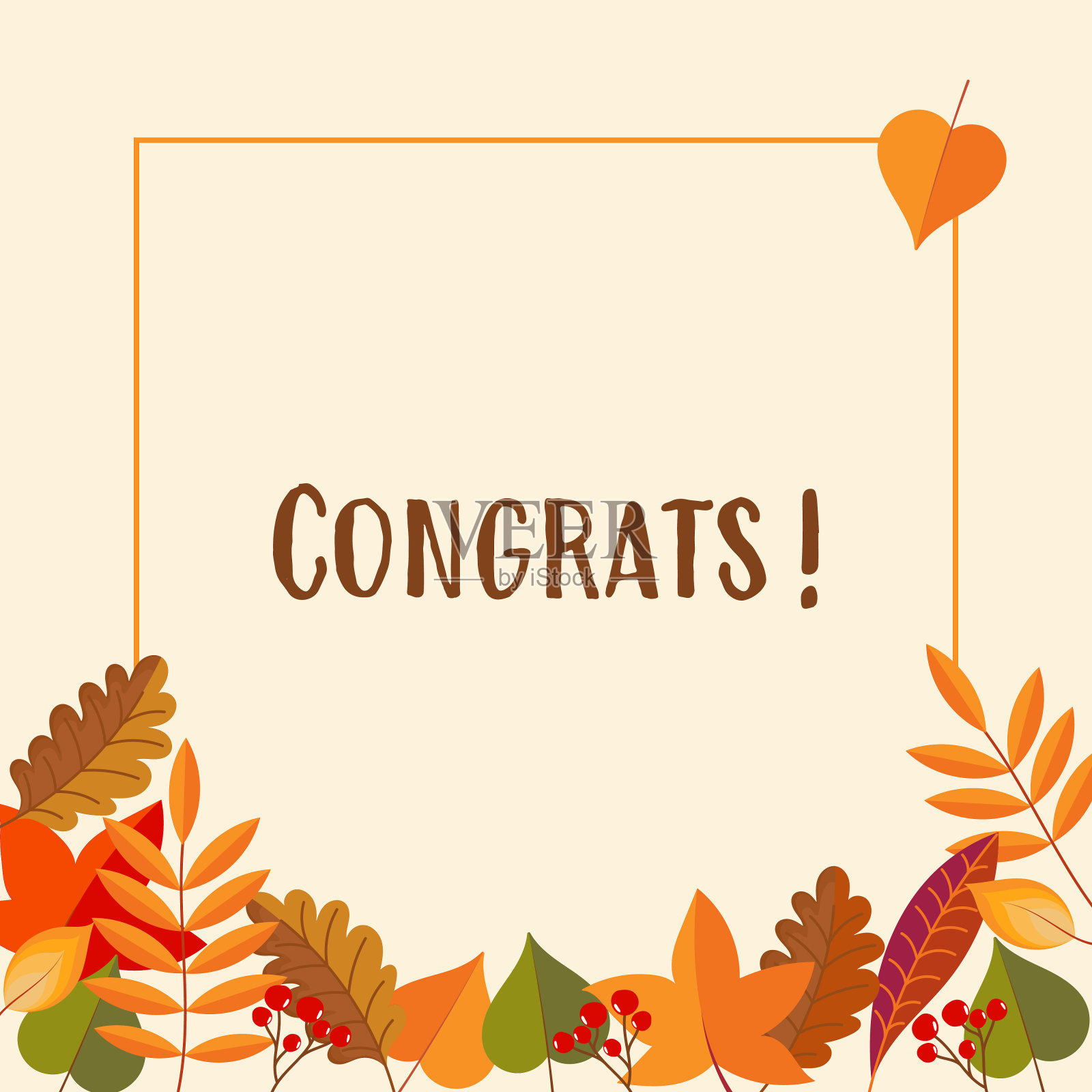 恭喜!贺卡上有五颜六色的秋叶和浆果。插画图片素材