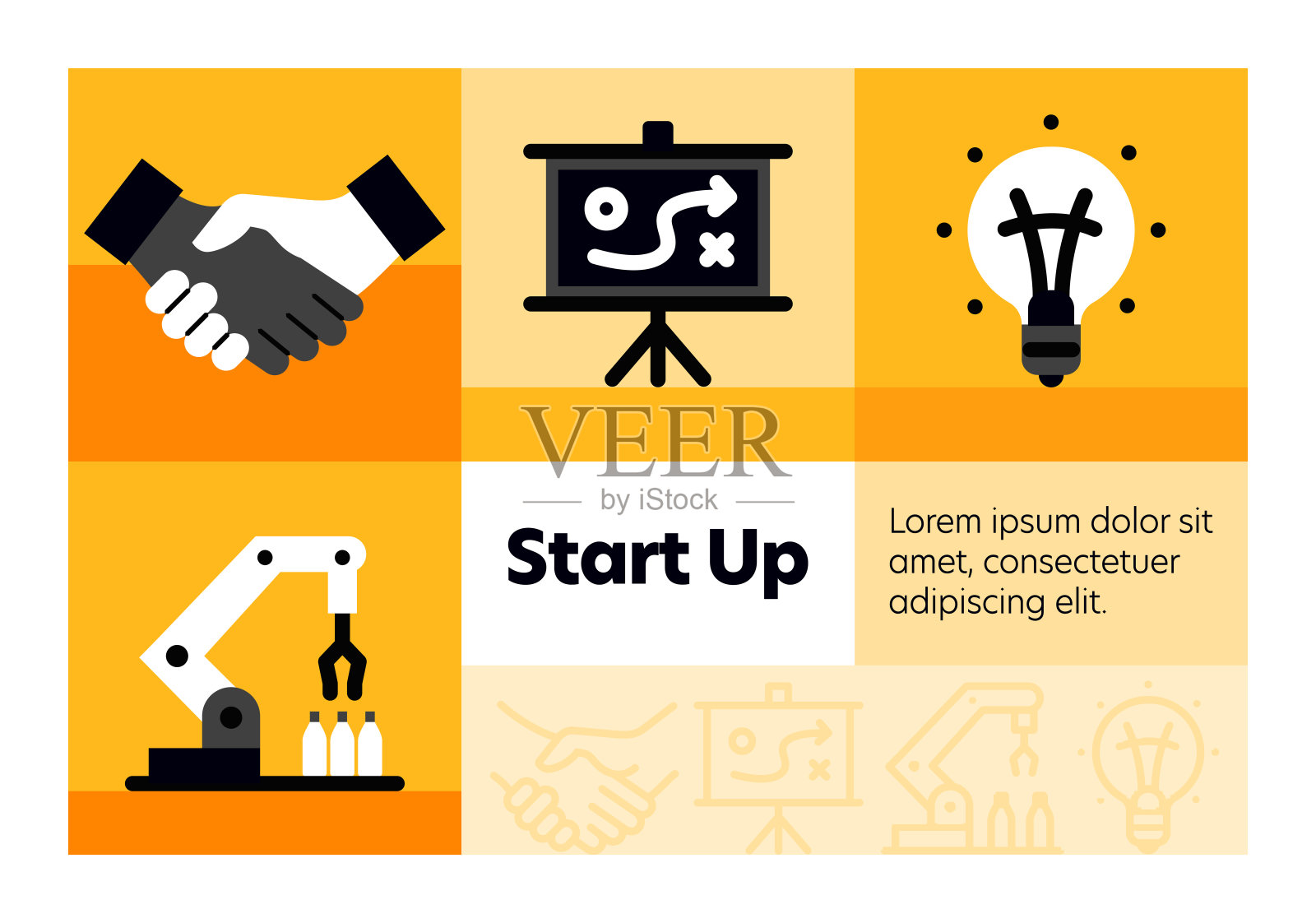 启动线图标集和横幅设计。插画图片素材