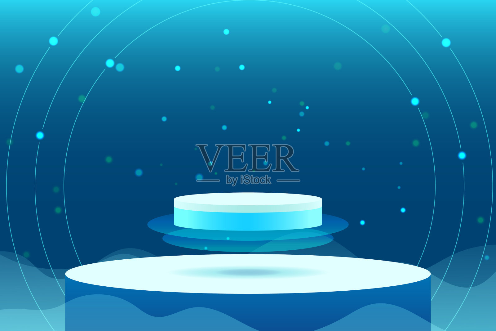 集深蓝色绿色三维物体圆柱体基座基座平台显示渐变霓虹色最小场景插画图片素材