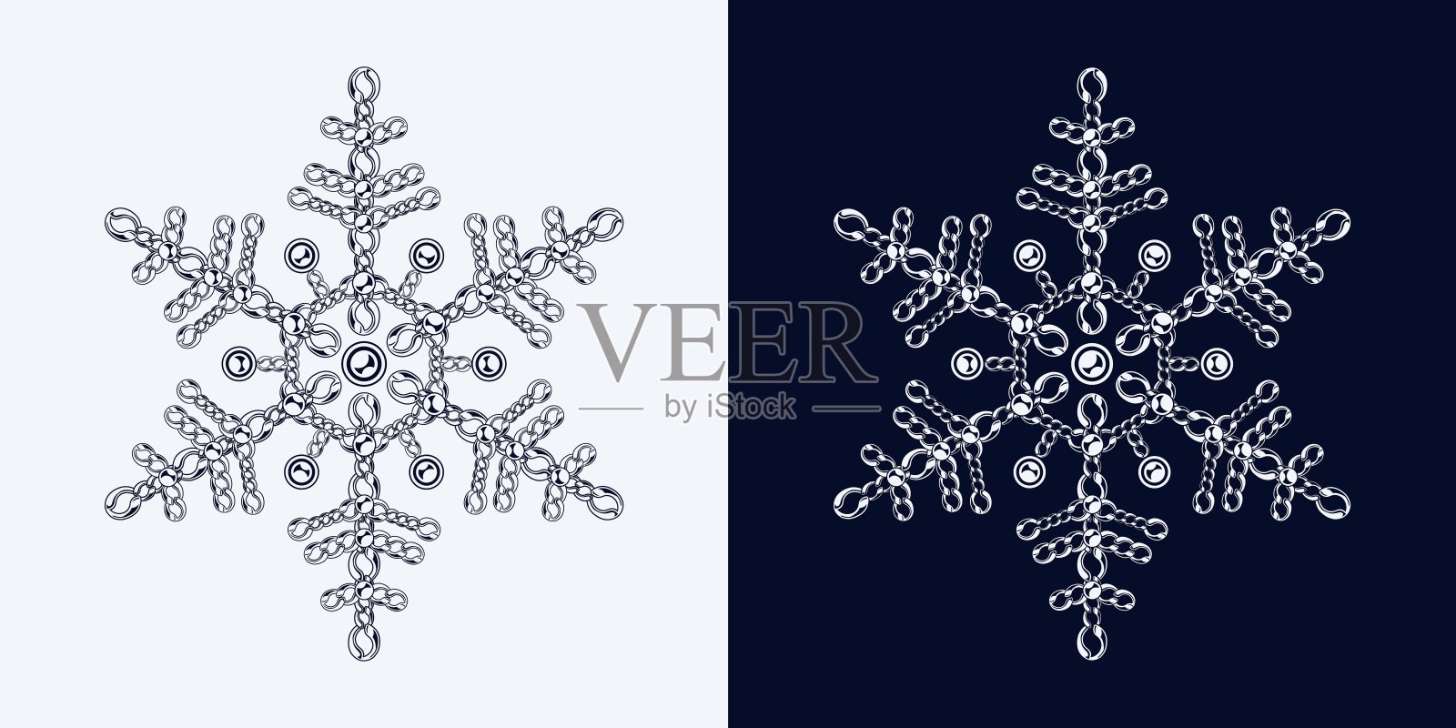 花式单色雪花由珠宝链和球珠制成。插画图片素材