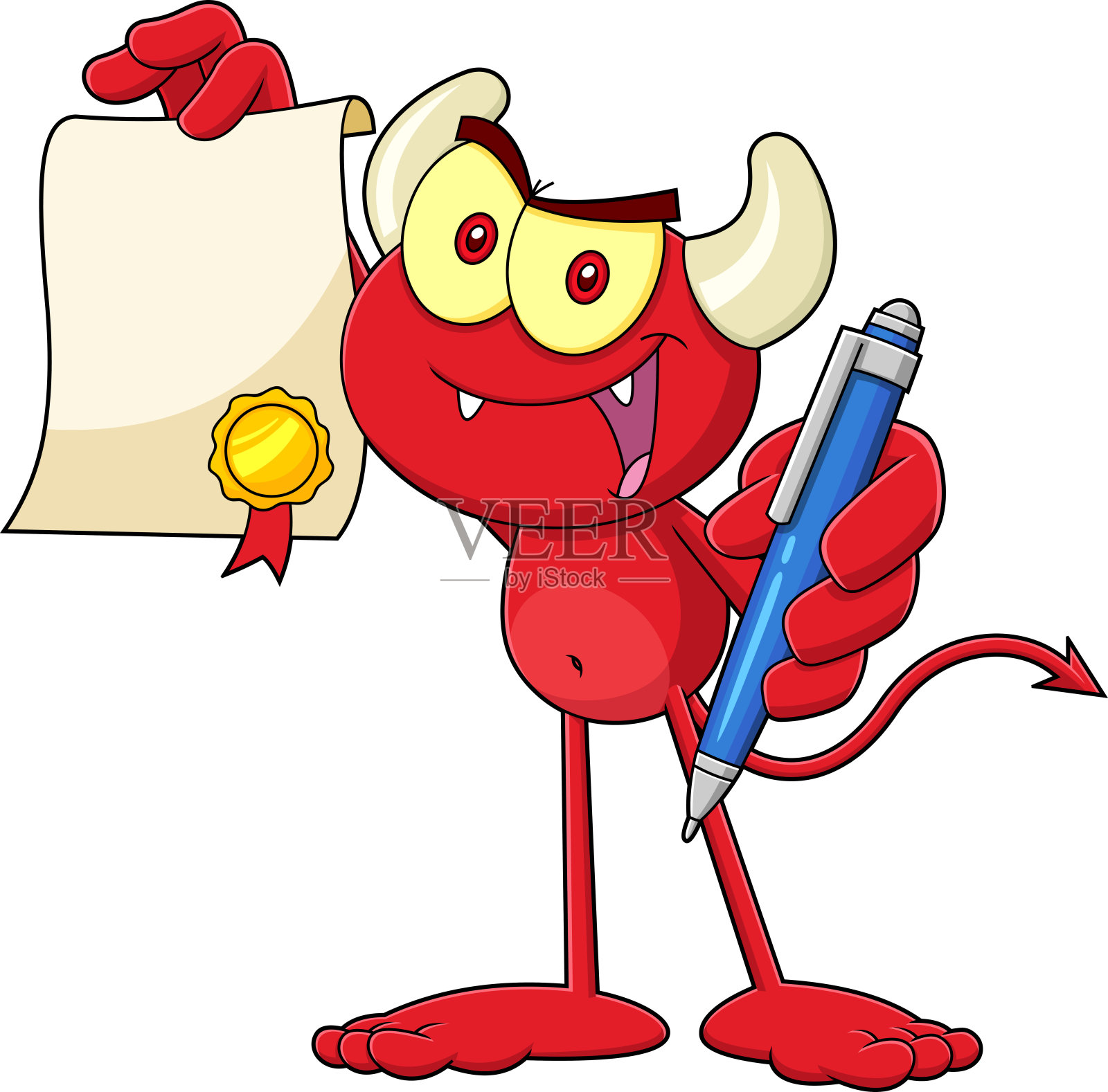 可爱的小红魔卡通人物拿着一份合同插画图片素材