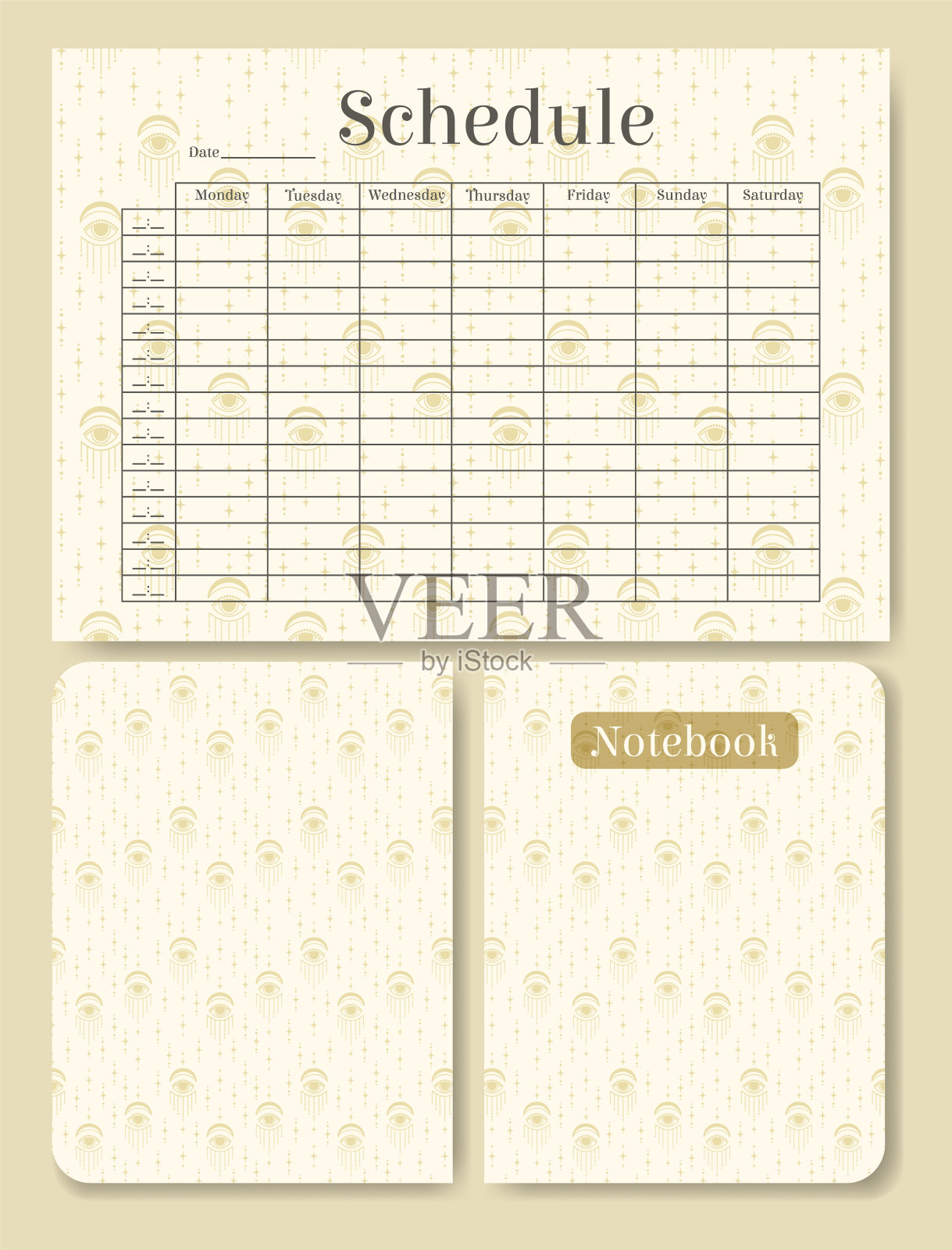 极简规划师页面设计集与模式。有深奥图案的信纸。插画图片素材