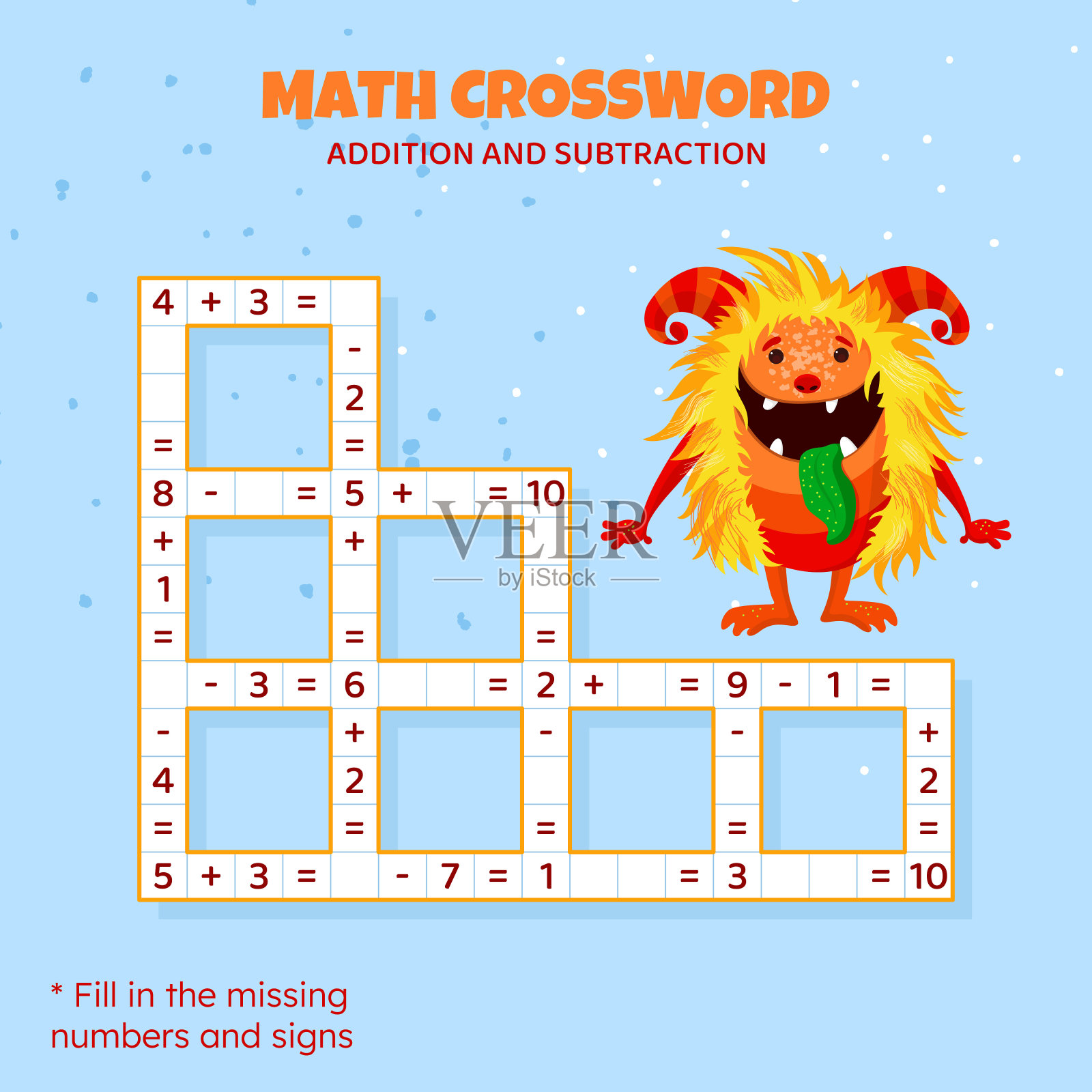 数学填字游戏。加减法。插画图片素材