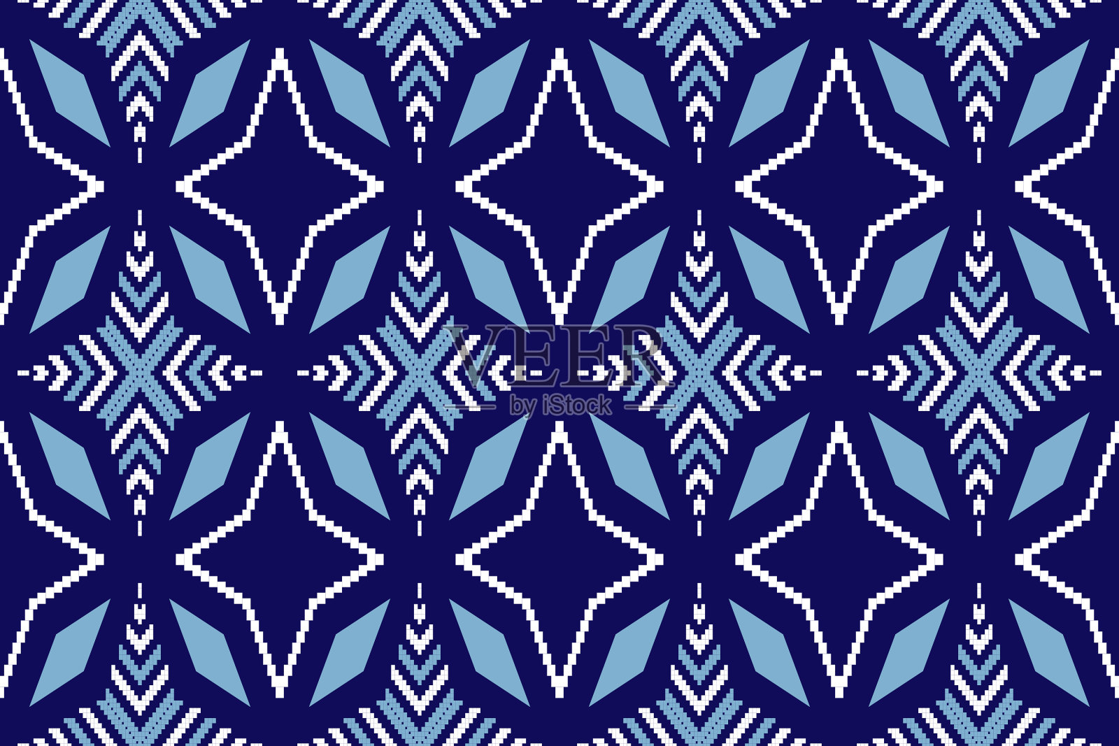 靛蓝海军蓝几何传统民族图案Ikat无缝图案边框抽象设计插画图片素材