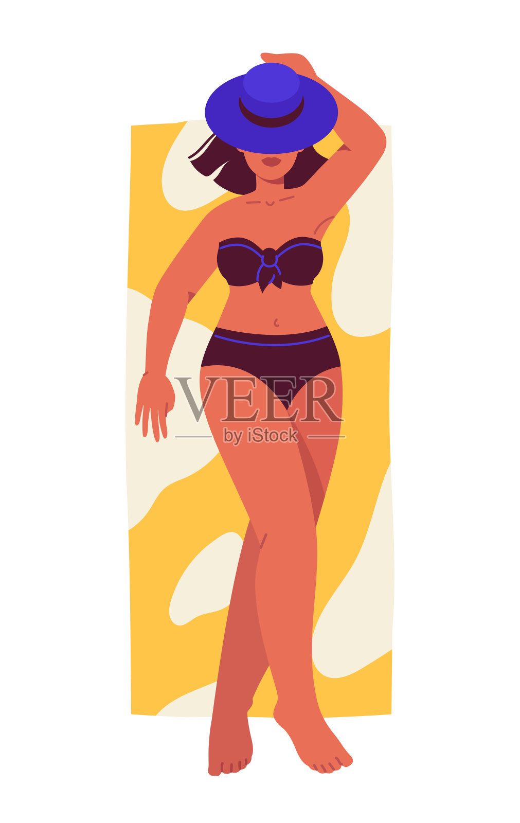 女子日光浴在海滩矢量概念插画图片素材