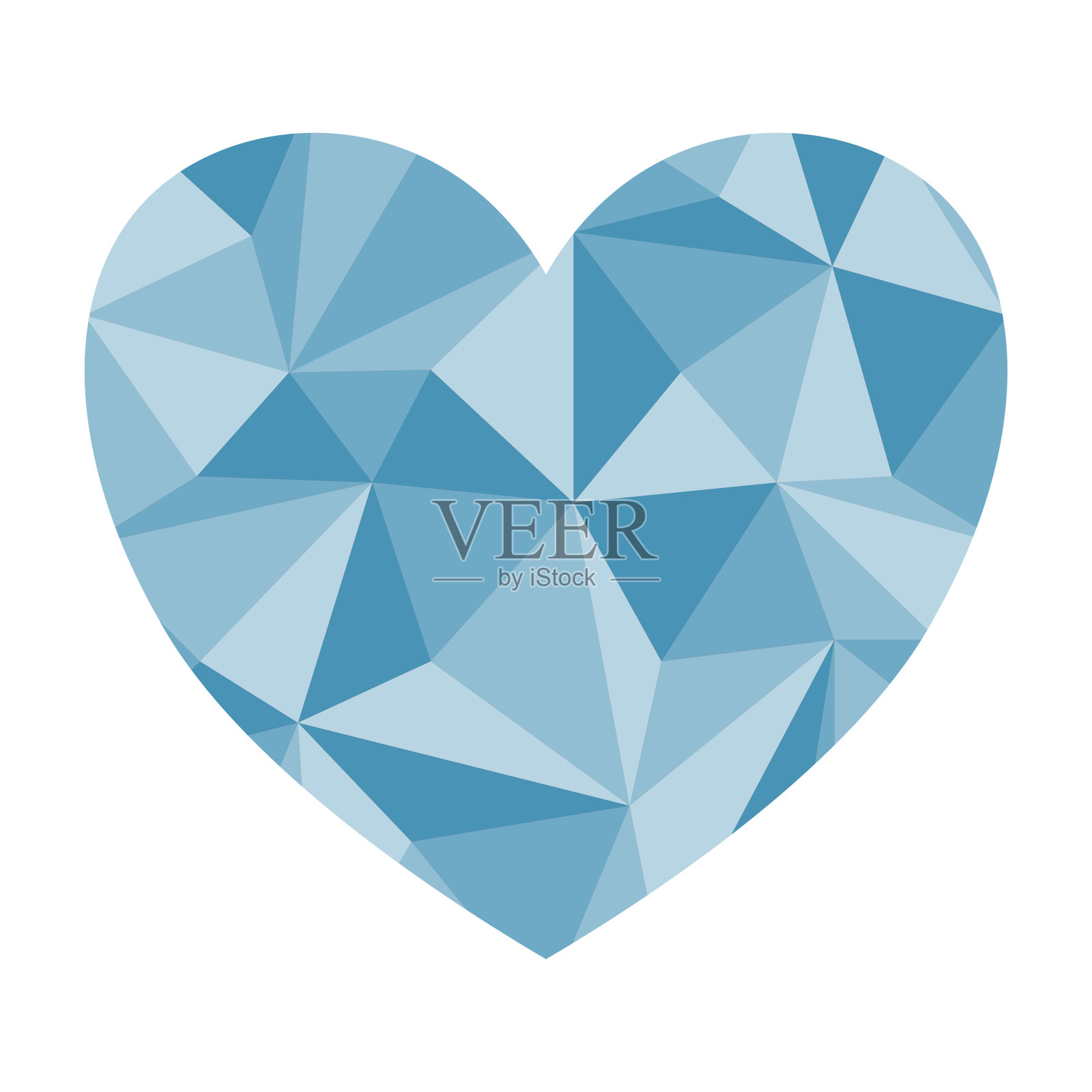 心脏轮廓与抽象的蓝色几何无缝图案与三角形，矢量插画图片素材