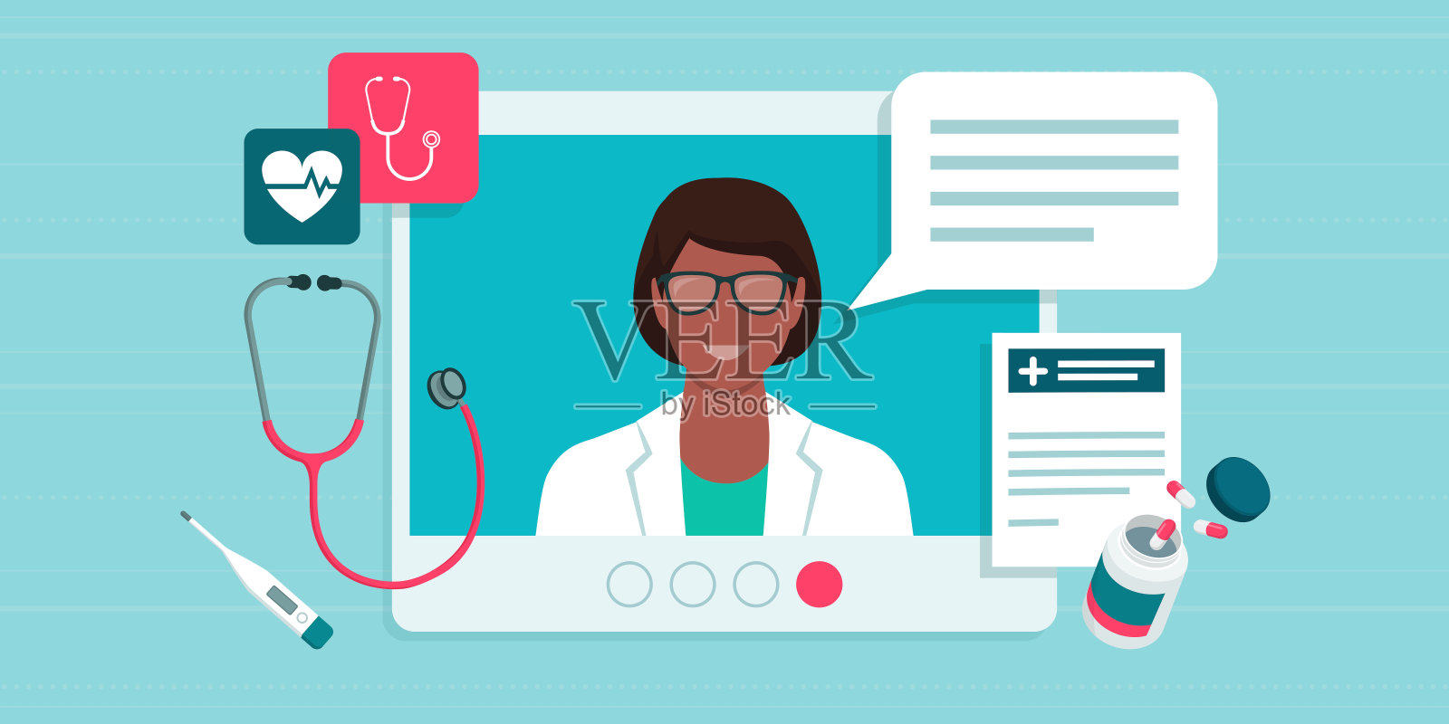 医疗保健专业人员提供视频通话建议插画图片素材