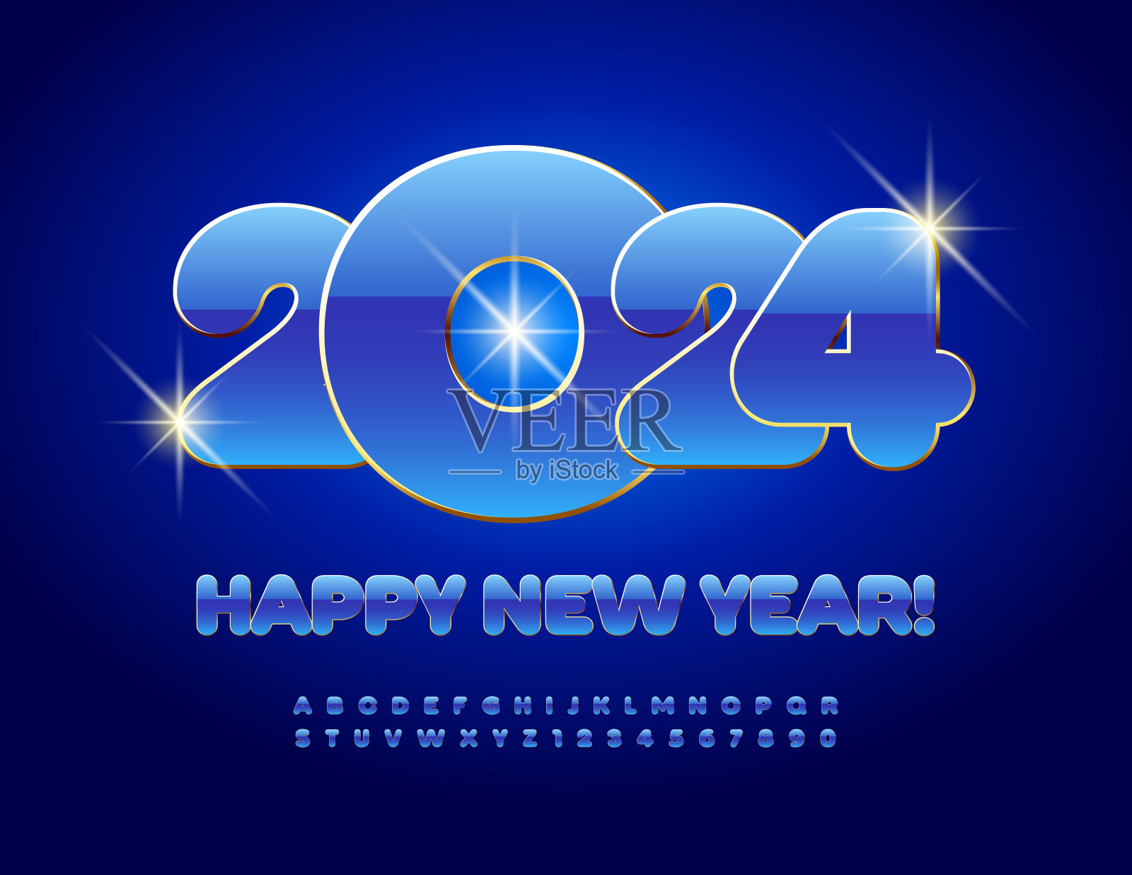 矢量高级祝福卡2024年新年快乐!时髦的字母和数字插画图片素材