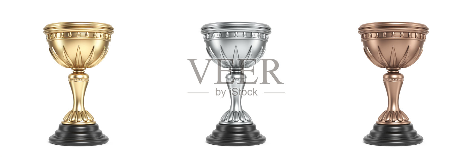金、银、铜奖杯3D雕刻照片摄影图片