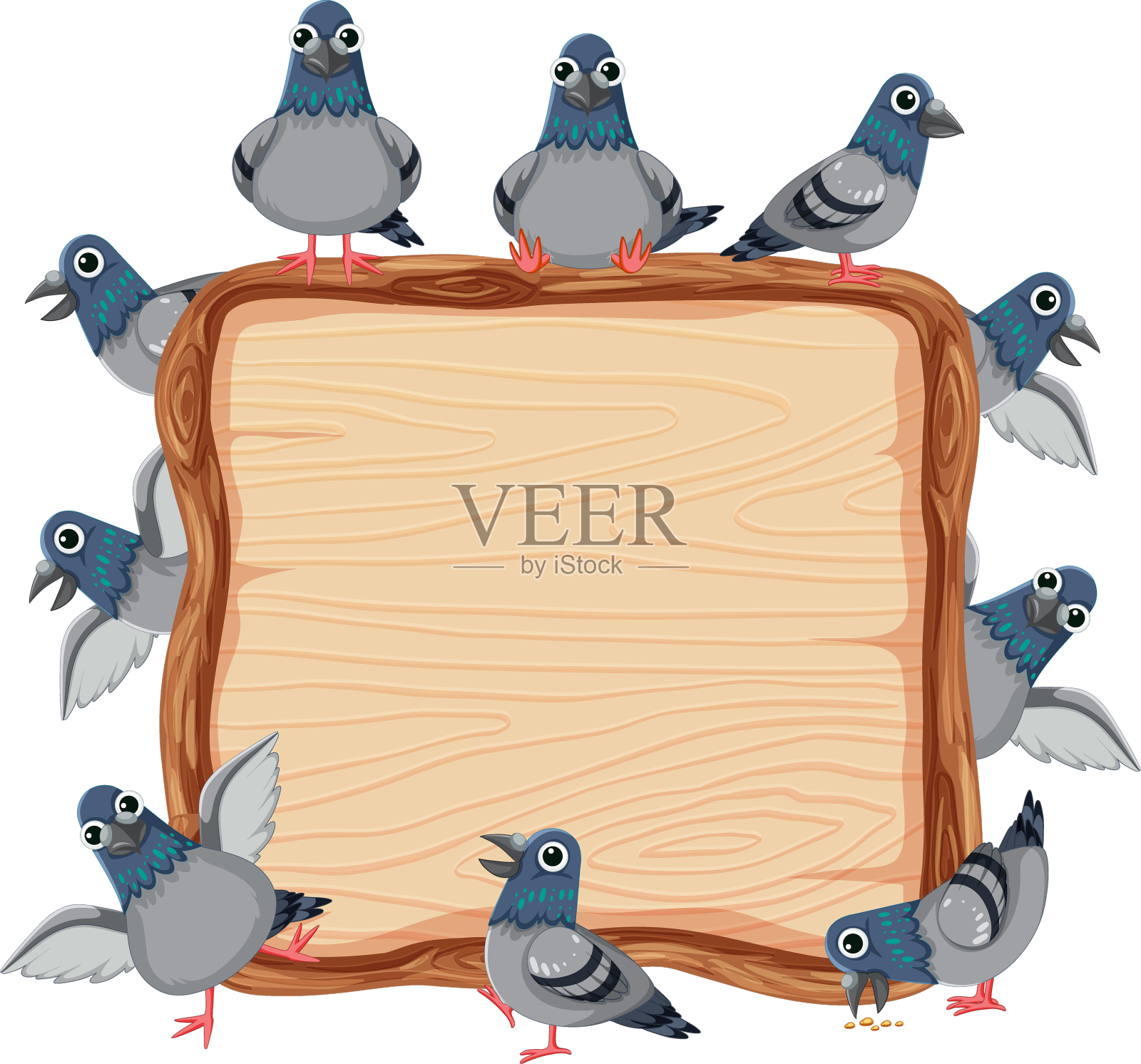 鸽子聚集在木板横幅周围设计元素图片