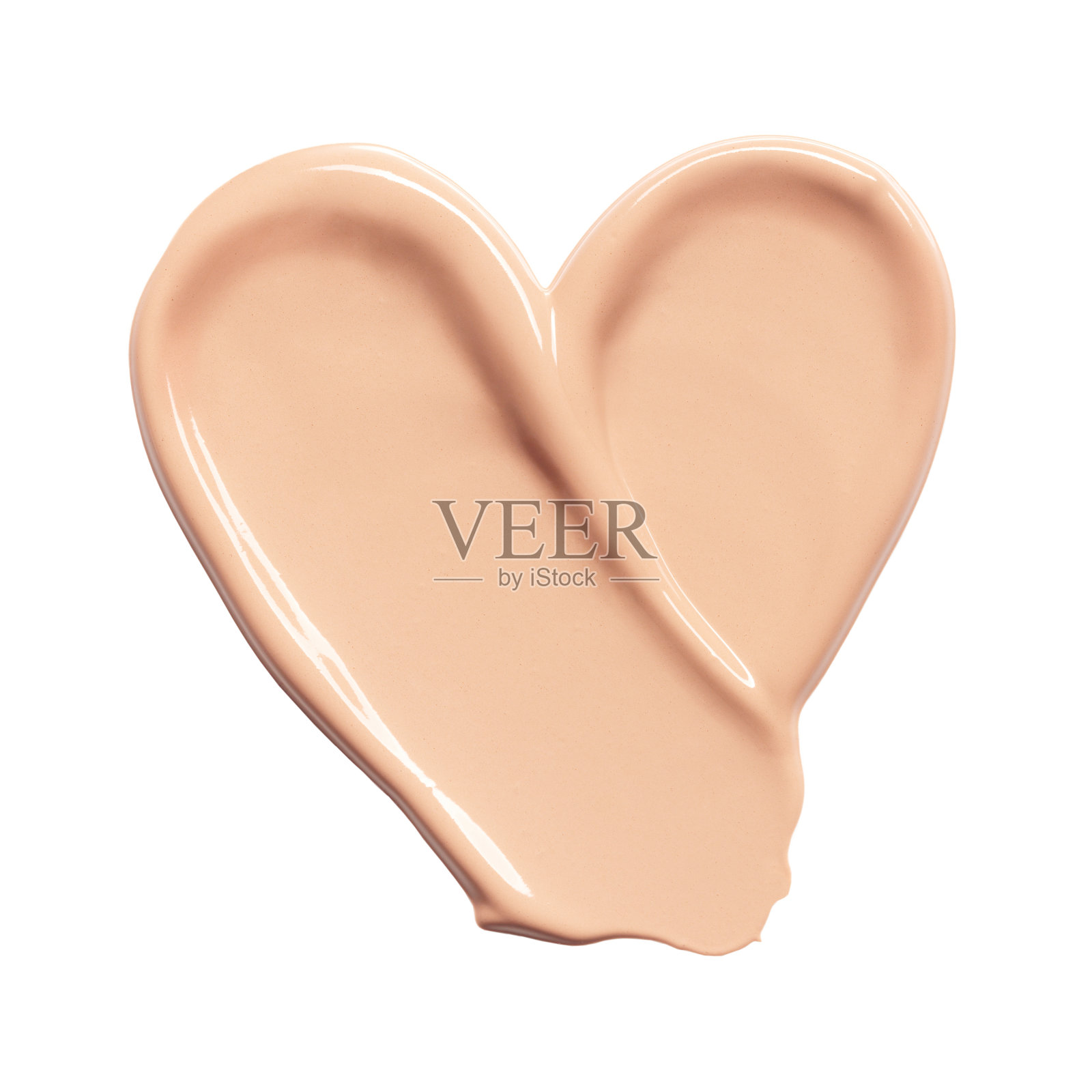 粉底纹理心形，笔触孤立的白色背景。化妆品样品照片摄影图片