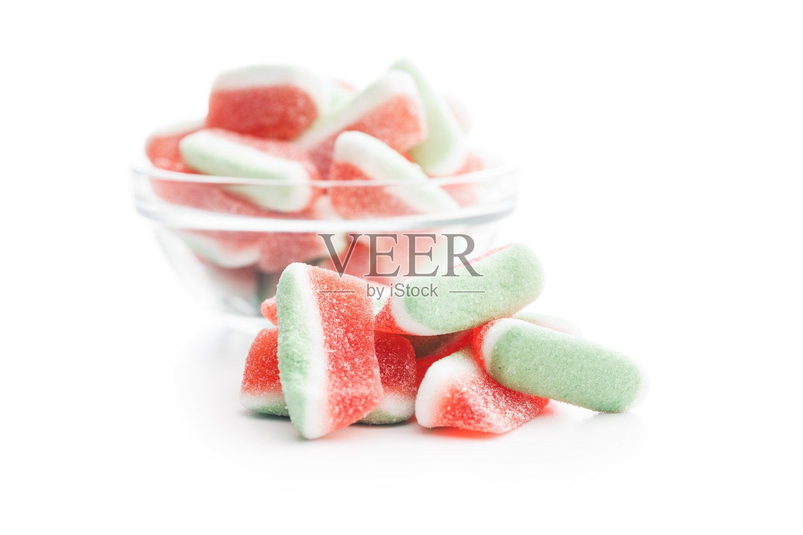 西瓜果冻糖果孤立在白色背景。照片摄影图片