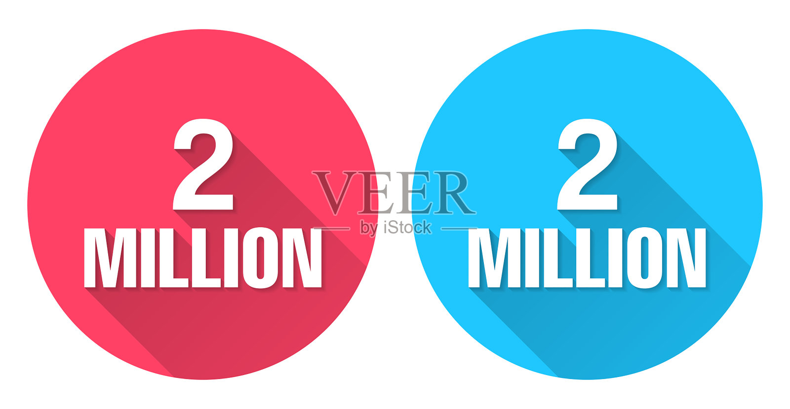 200万年。圆形图标与长阴影在红色或蓝色的背景插画图片素材