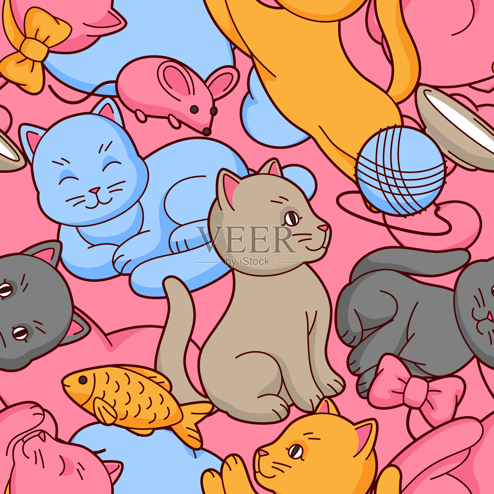 图案可爱的卡哇伊猫有趣的动物插画图片素材