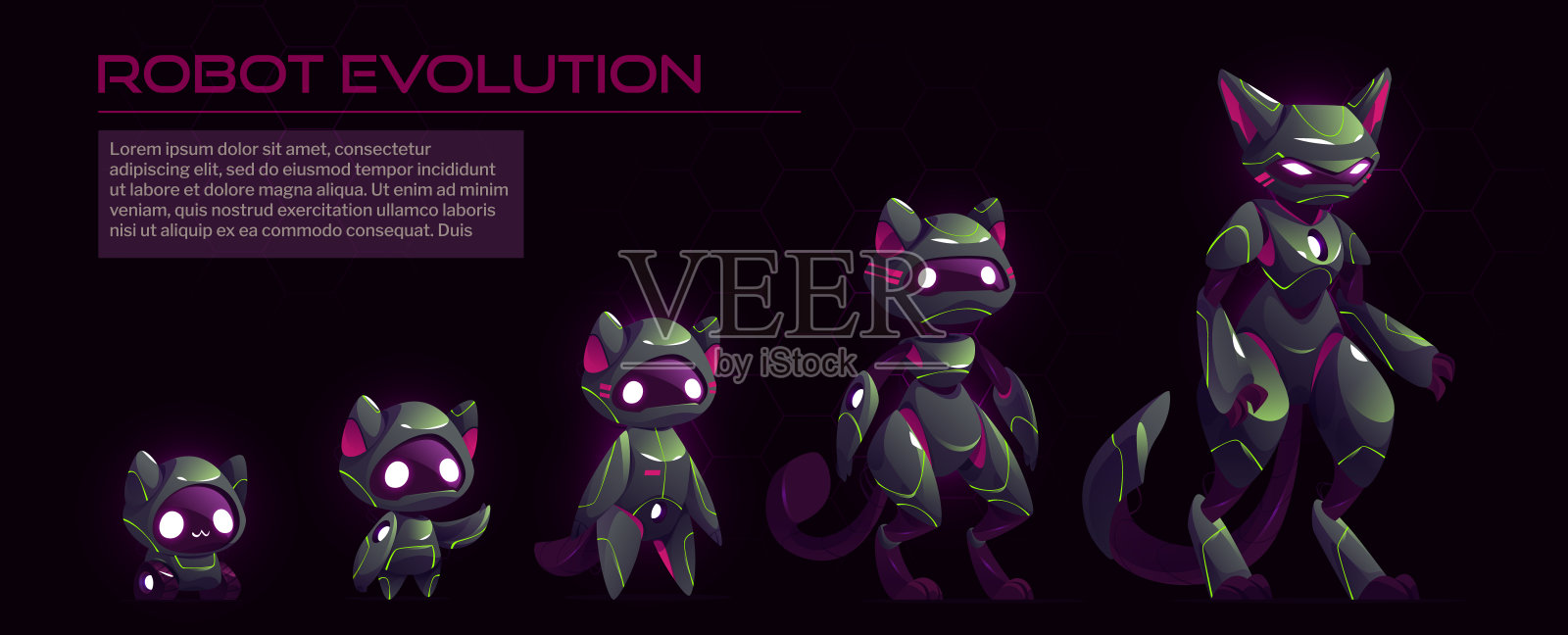 卡通猫机器人进化关卡集插画图片素材