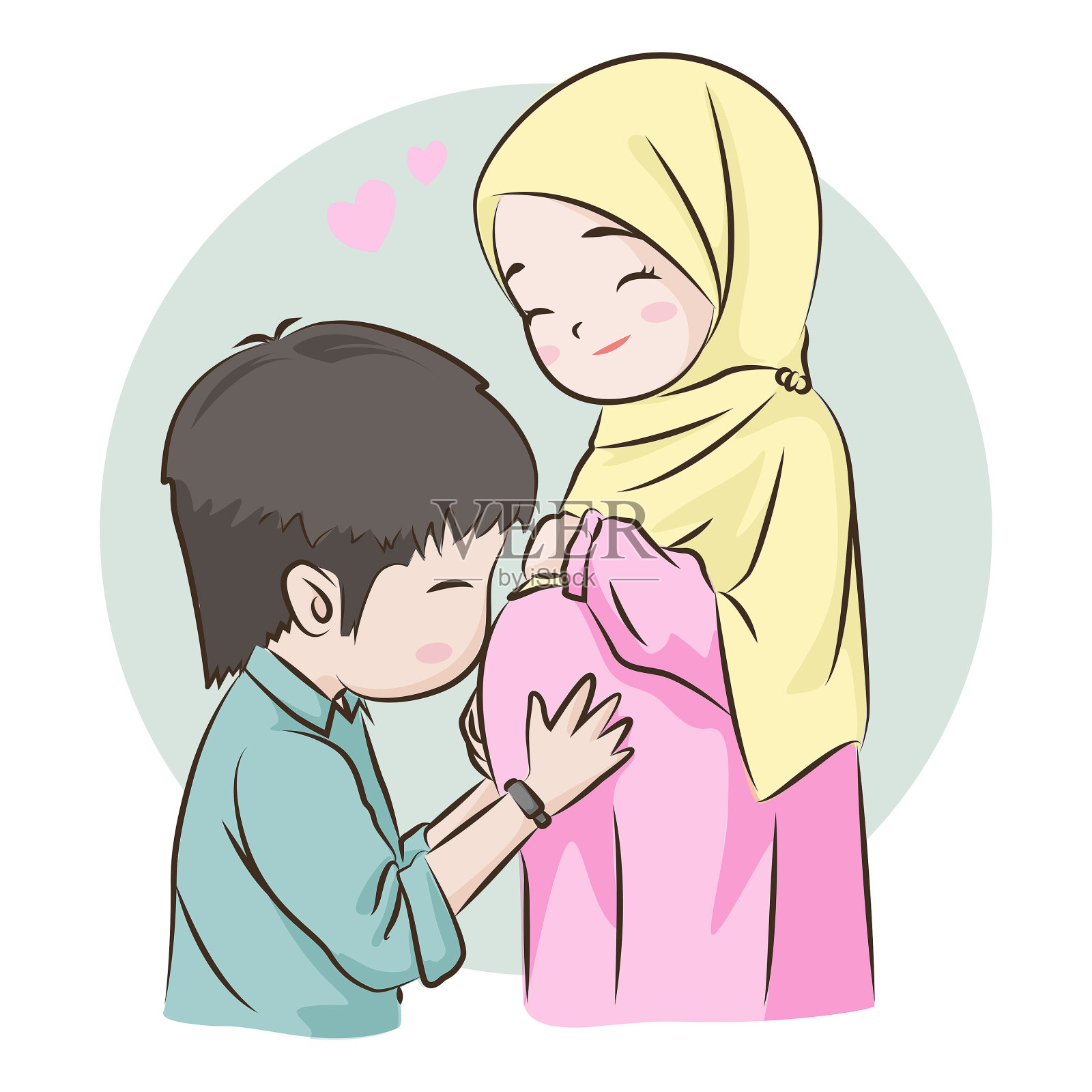 穆斯林家庭喜欢红色标签的父母插画图片素材