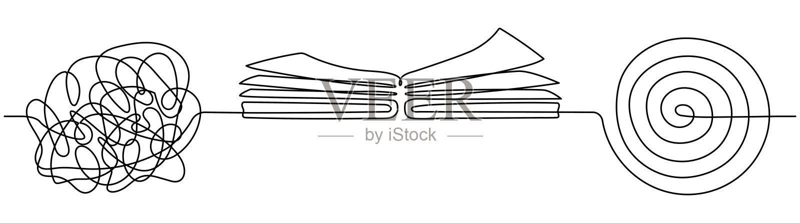 打开书，用乱圈和乱圈连续画一条线。插画图片素材