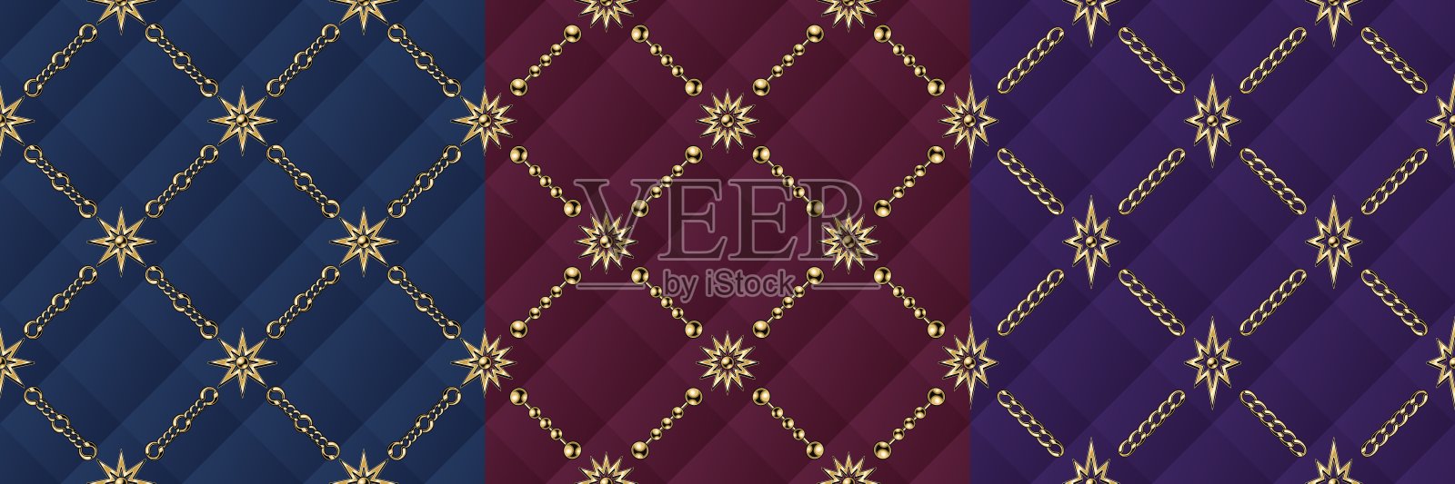 一套经典几何图案与金色星星，珠宝金链插画图片素材