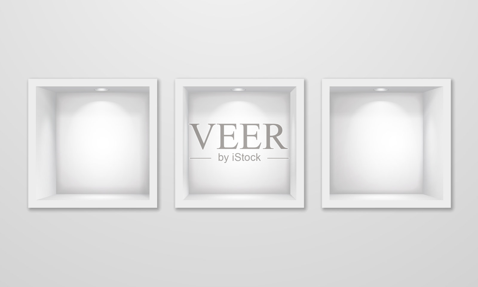 空的方形壁龛架子，墙上有灯光。矢量3d插图。插画图片素材