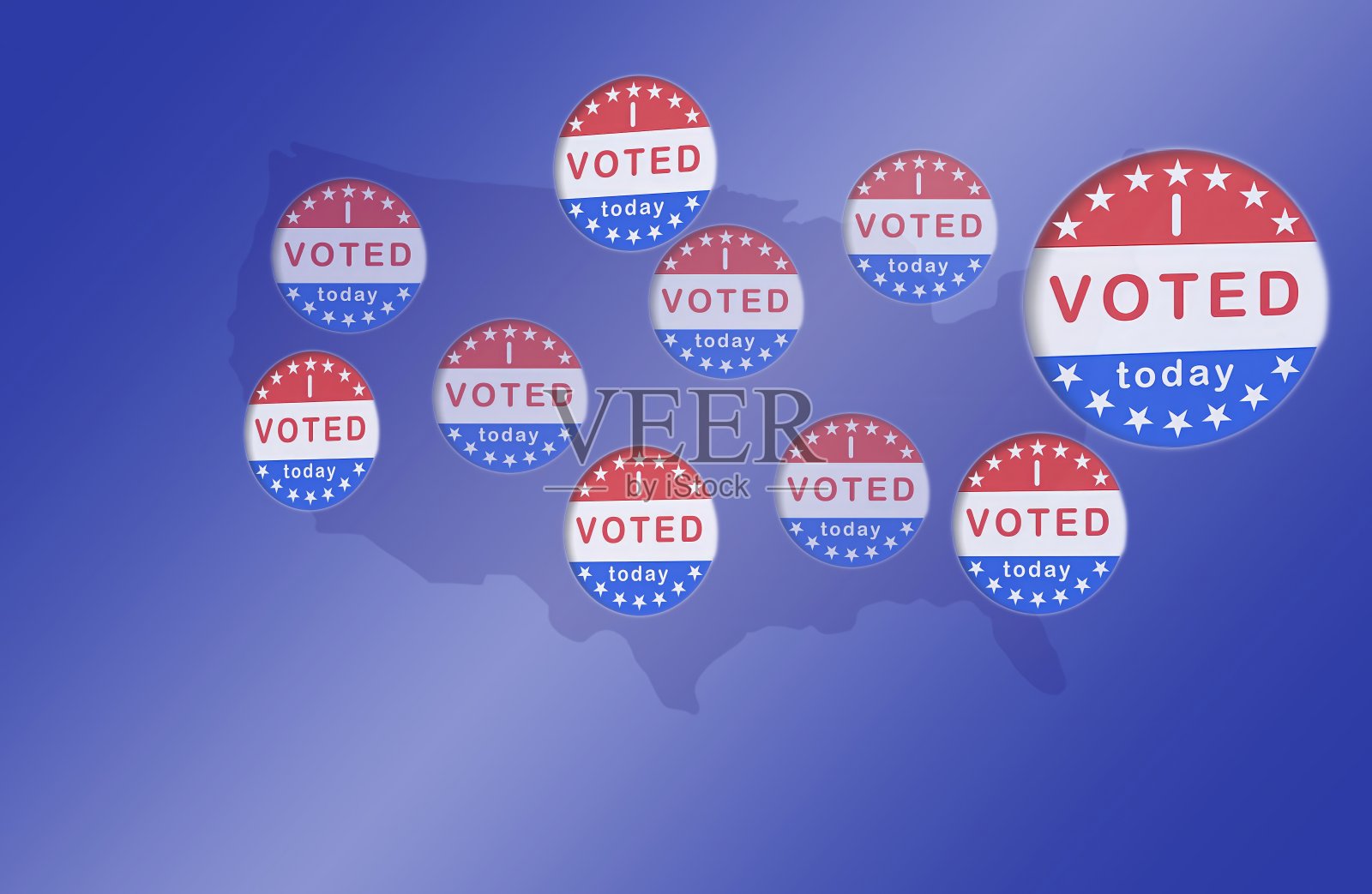 我今天投票了美国地图上的徽章或按钮或贴纸插画图片素材