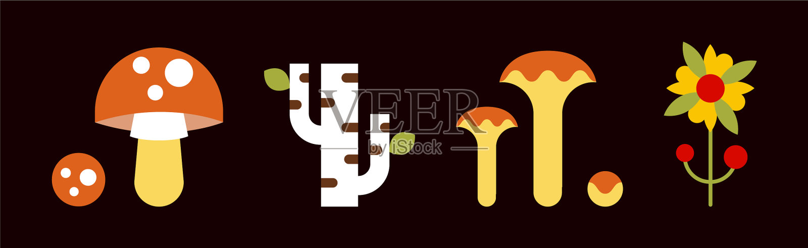 森林植物和植物平面图标黑色插画图片素材