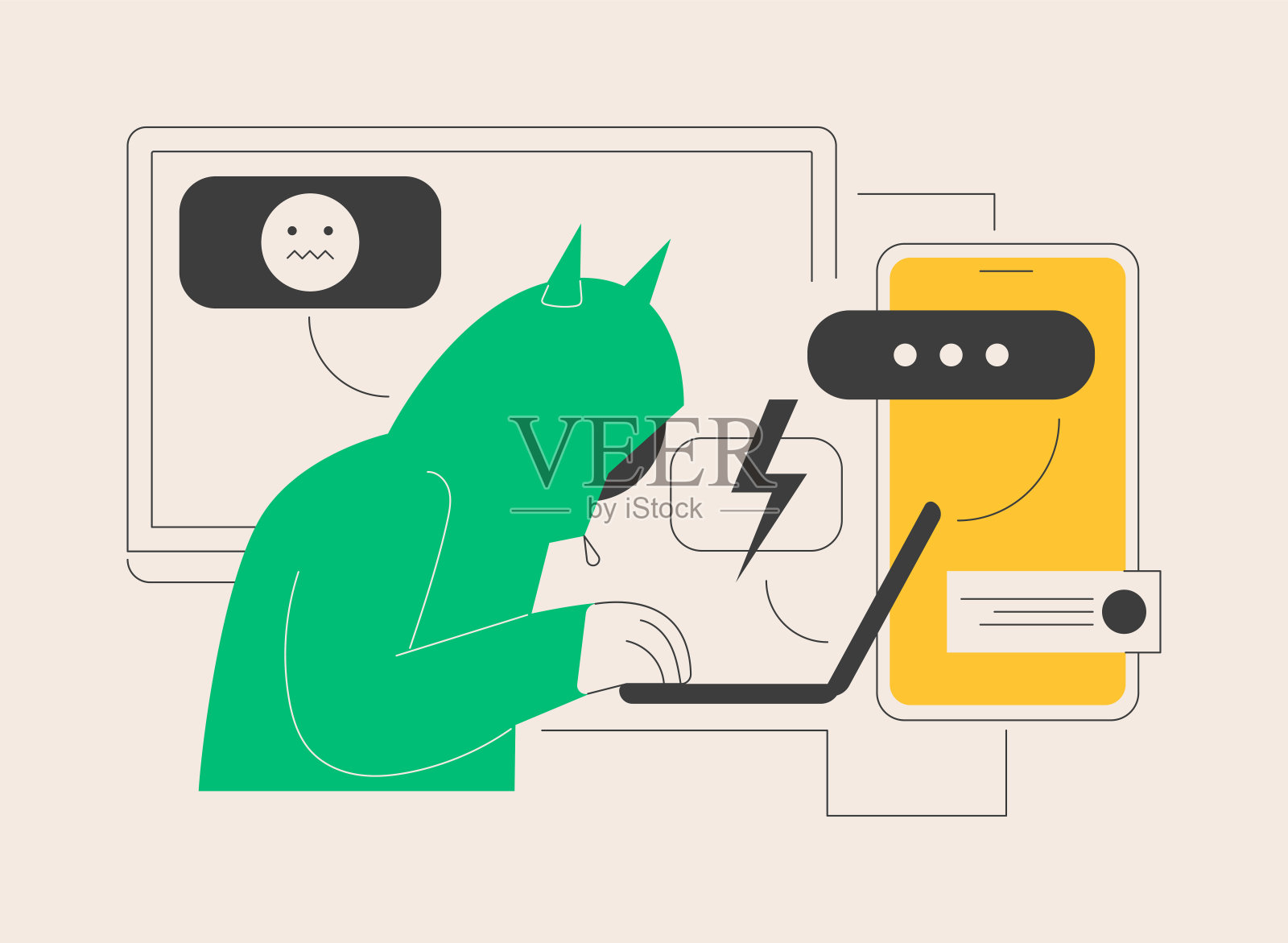 网络喷子抽象概念矢量插图。插画图片素材