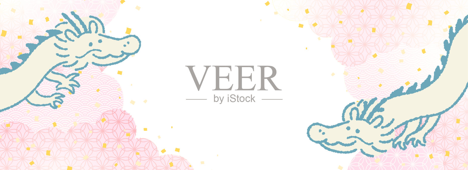 云形和龙横幅，背景和框架插图插画图片素材