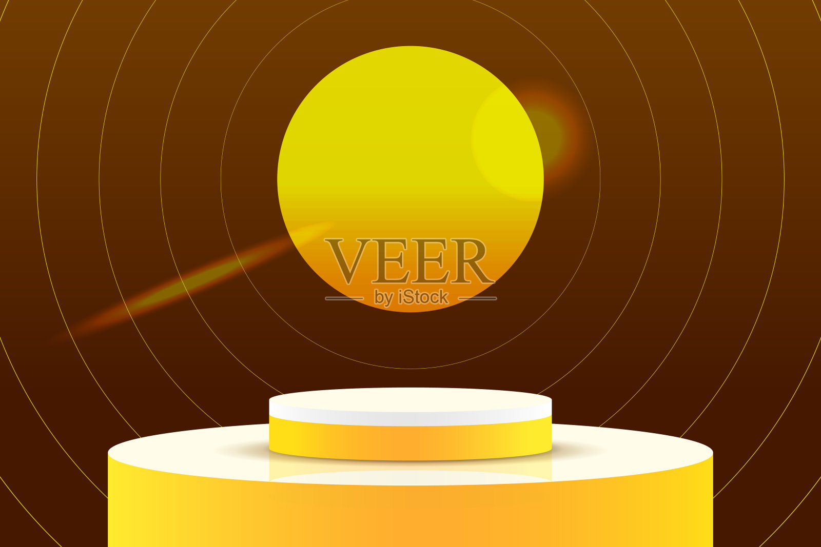 霓虹橙黄棕色3D圆柱展台渐变极简场景插画图片素材