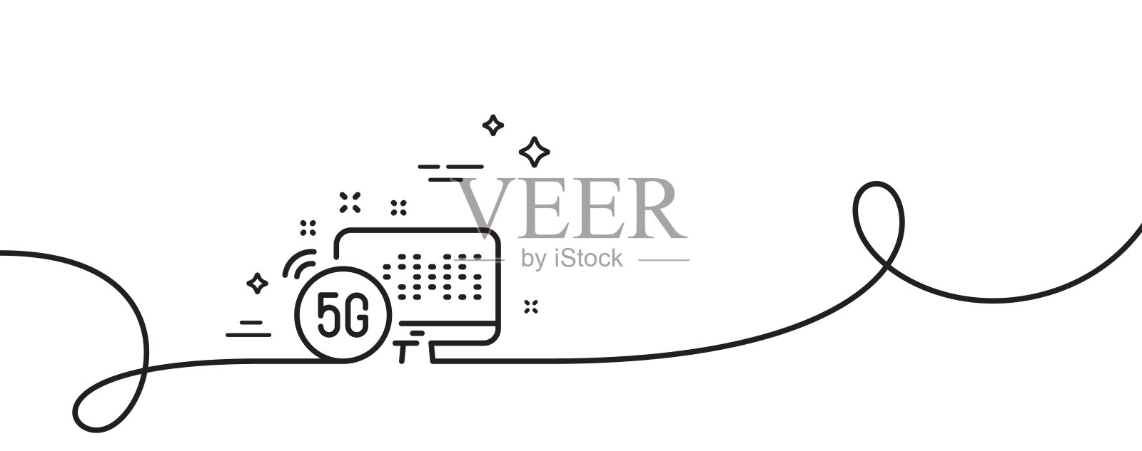 5g互联网线路图标。无线技术标志。带旋度的连续线。向量插画图片素材